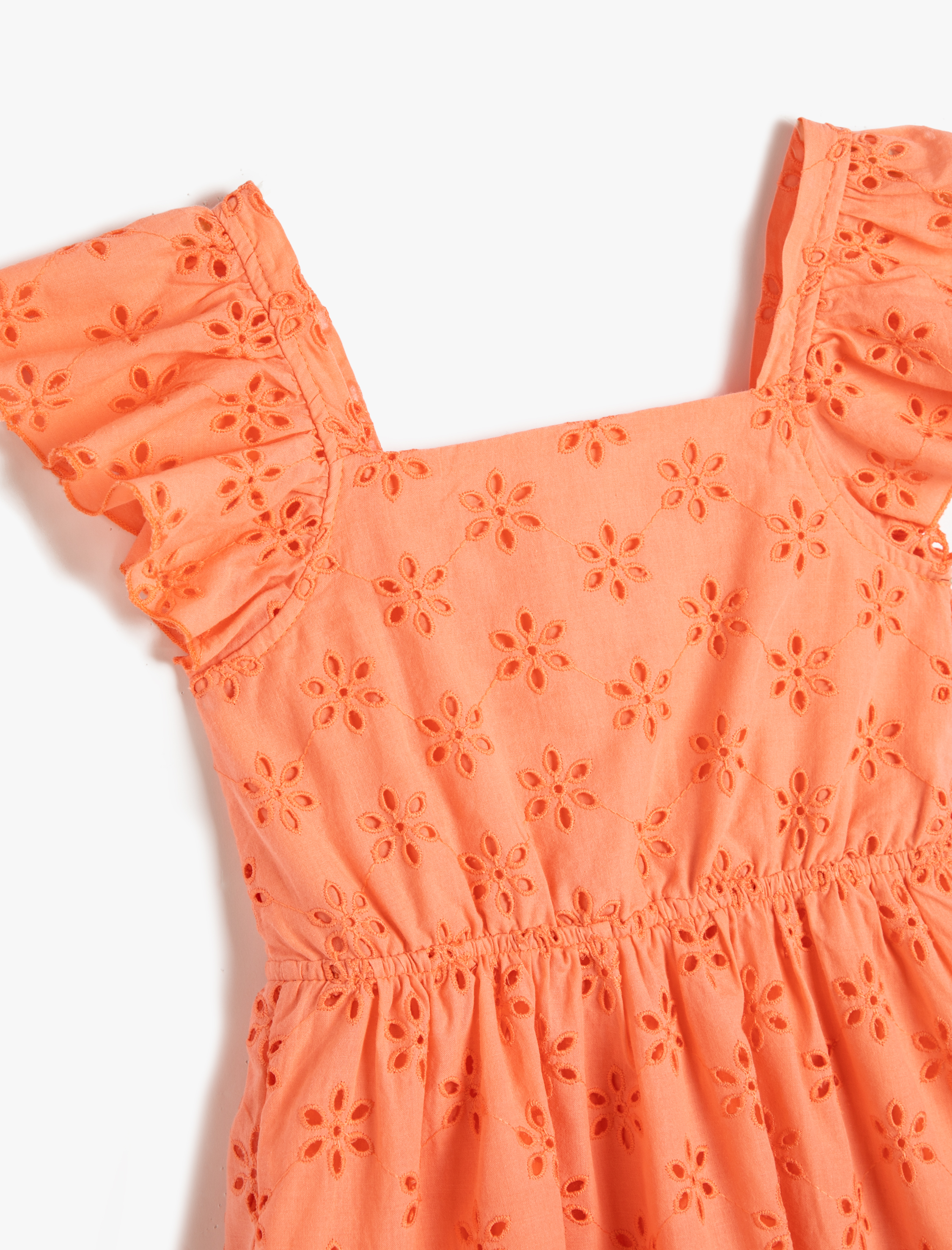  Kız Çocuk Elbise Fistolu Fırfırlı Kelebek Kol Kare Yaka