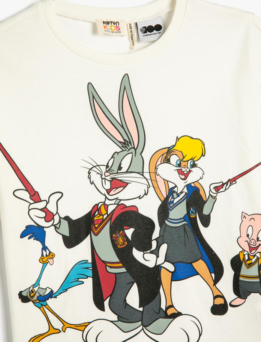  Kız Çocuk Bugs ve Lola Bunny Tişört Lisanslı Kısa Kollu Bisiklet Yaka Pamuklu