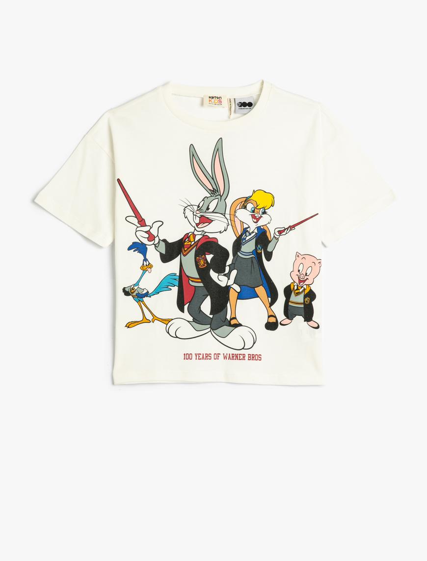  Kız Çocuk Bugs ve Lola Bunny Tişört Lisanslı Kısa Kollu Bisiklet Yaka Pamuklu