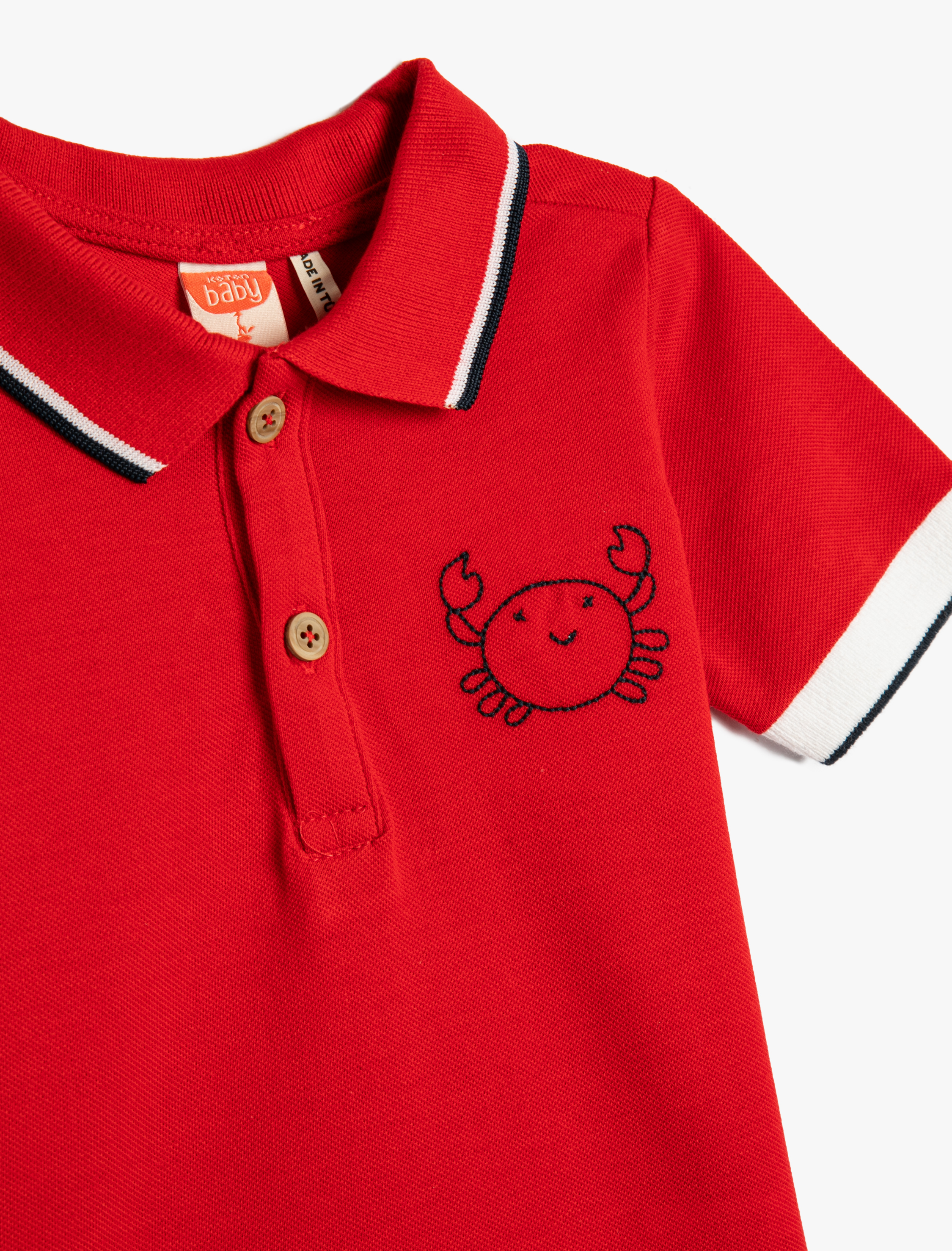  Erkek Bebek Polo Tişört Kısa Kollu Düğmeli Yengeç İşleme Detaylı