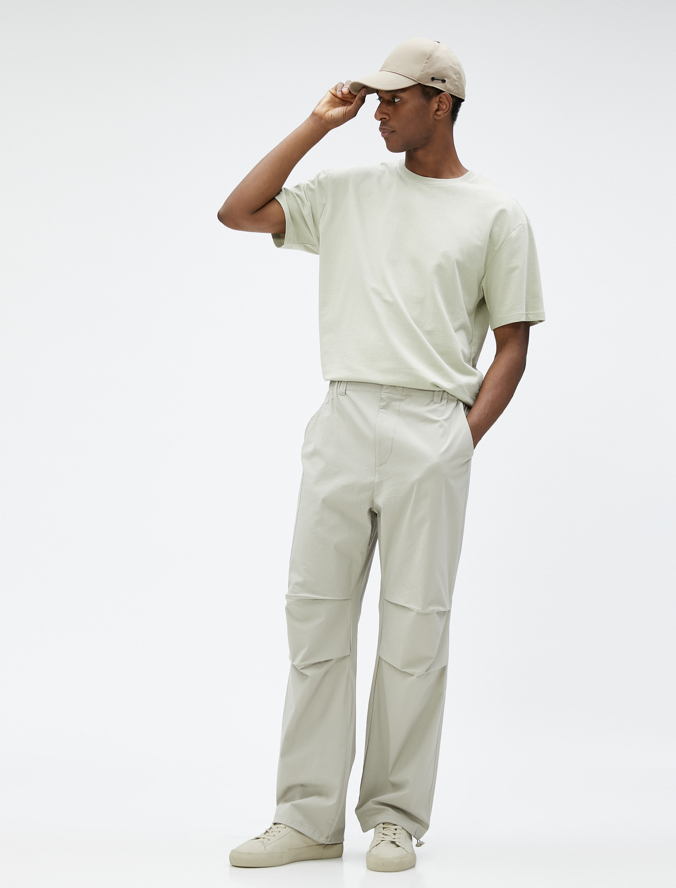   Paraşüt Pantolon Bol Kesim Beli Bağcıklı Stoperli Kargo Cep Detaylı Pamuklu