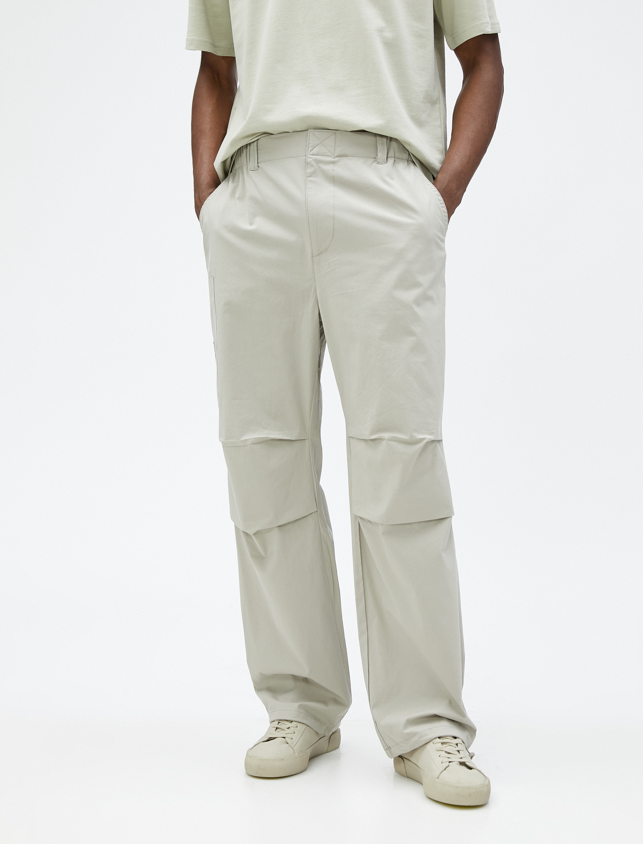   Paraşüt Pantolon Bol Kesim Beli Bağcıklı Stoperli Kargo Cep Detaylı Pamuklu