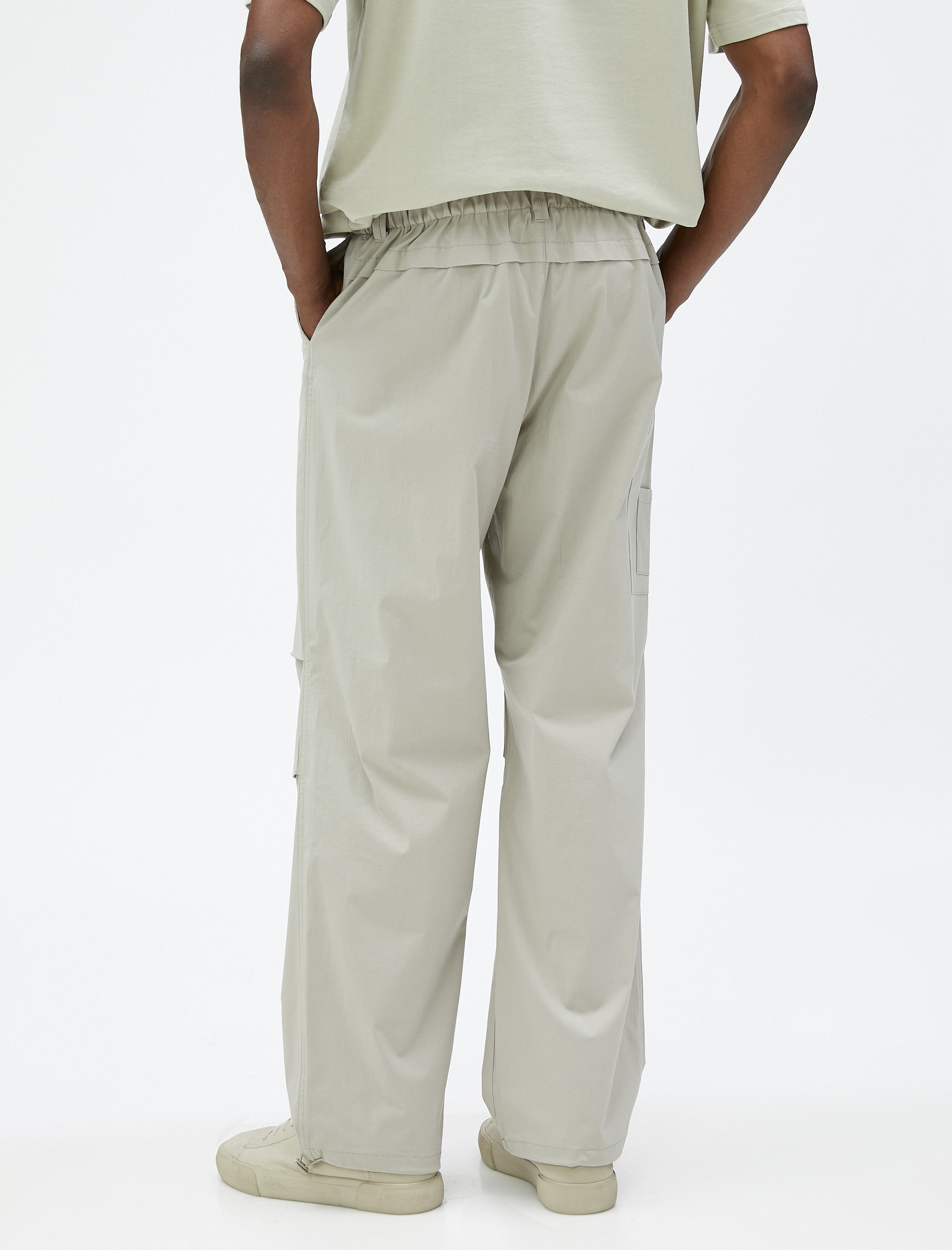   Paraşüt Pantolon Bol Kesim Beli Bağcıklı Stoperli Kargo Cep Detaylı Pamuklu