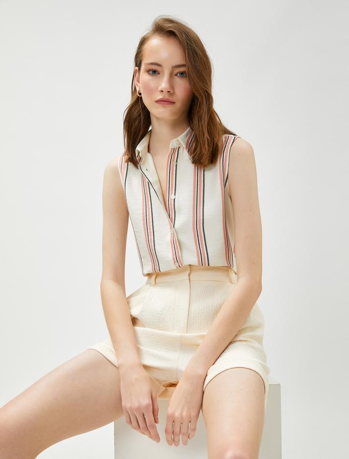  Kolsuz Viskon Gömlek Düğmeli