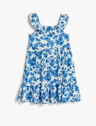 Elbise Çiçekli Midi Boy Fırfırlı Bol Kalıp Kolsuz