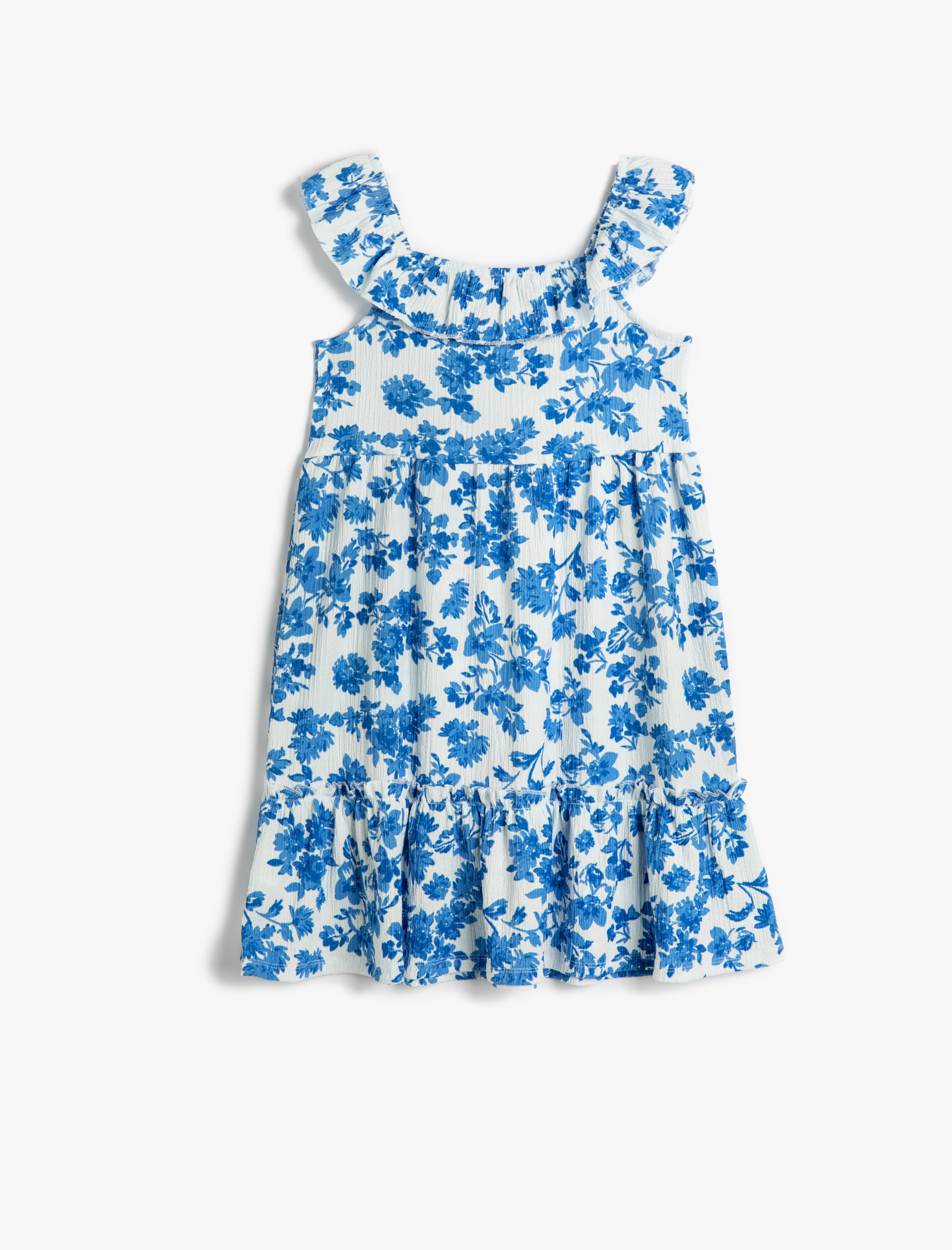  Kız Çocuk Elbise Çiçekli Midi Boy Fırfırlı Bol Kalıp Kolsuz