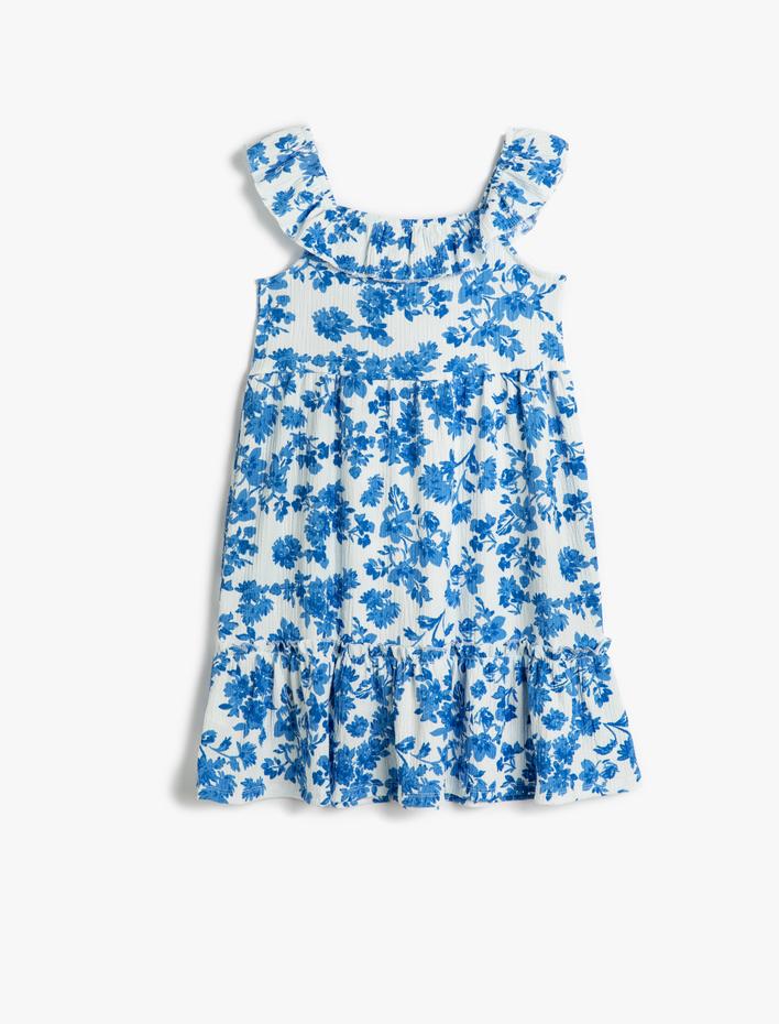 Kız Çocuk Elbise Çiçekli Midi Boy Fırfırlı Bol Kalıp Kolsuz