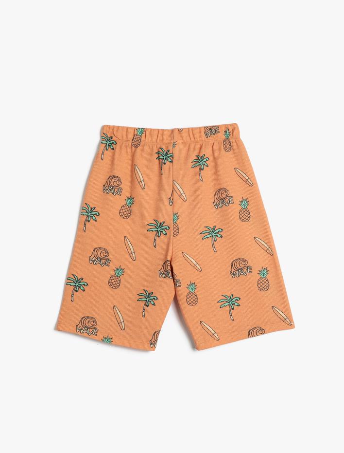 Erkek Çocuk Şort Meyve Baskı Detaylı Beli Bağlamalı Dokulu Pamuklu