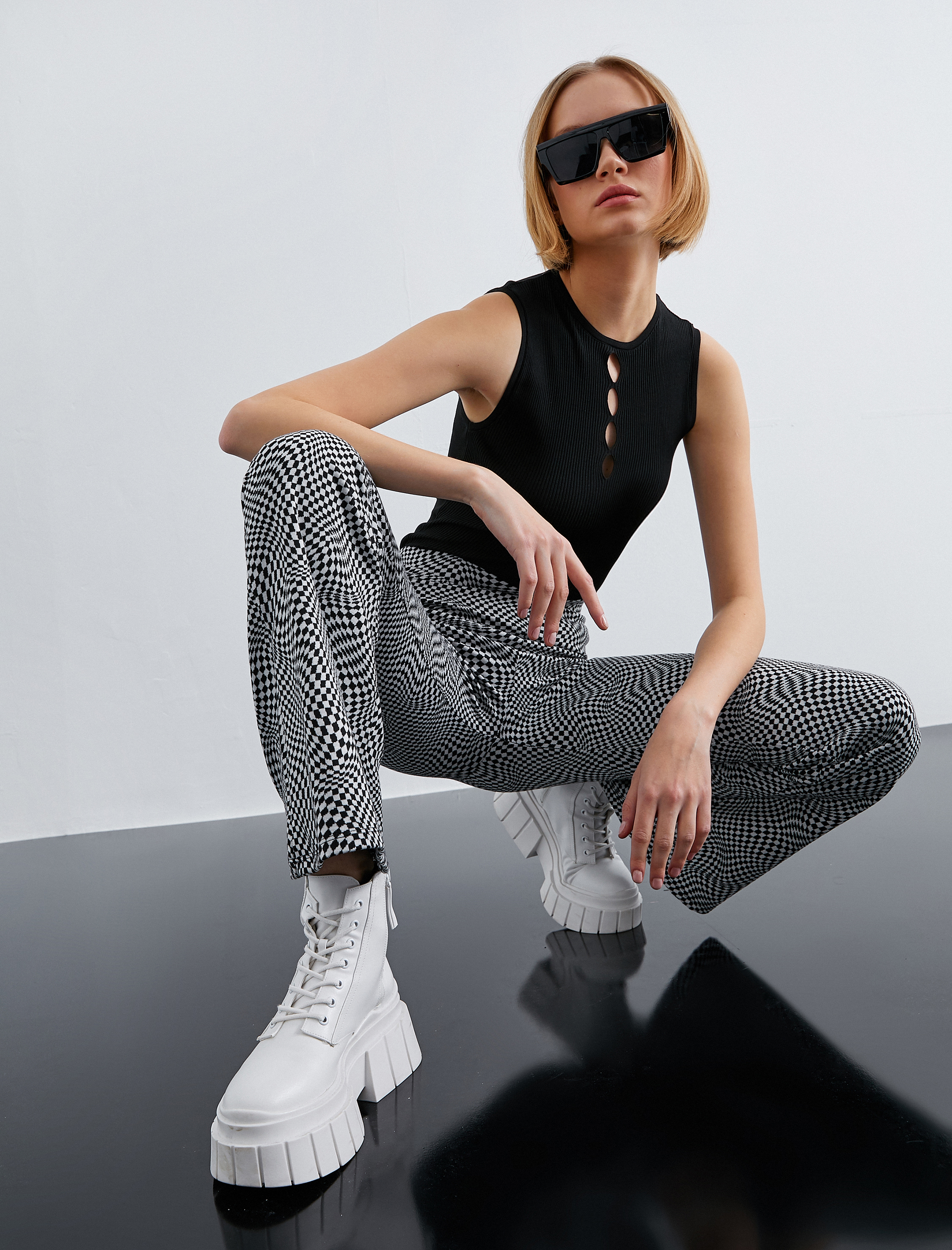   Holografik Desenli İspanyol Paça Tayt Pantolon