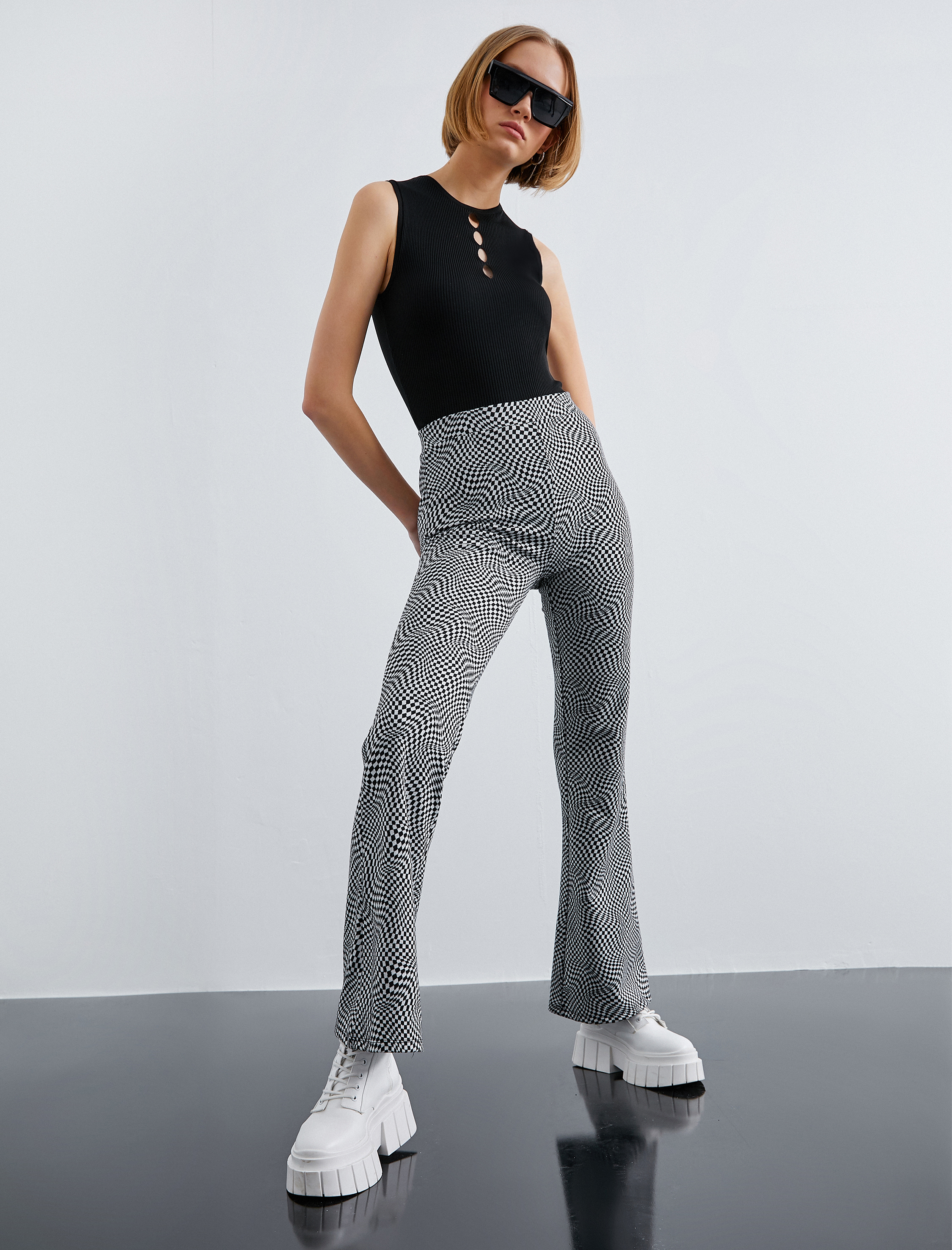   Holografik Desenli İspanyol Paça Tayt Pantolon