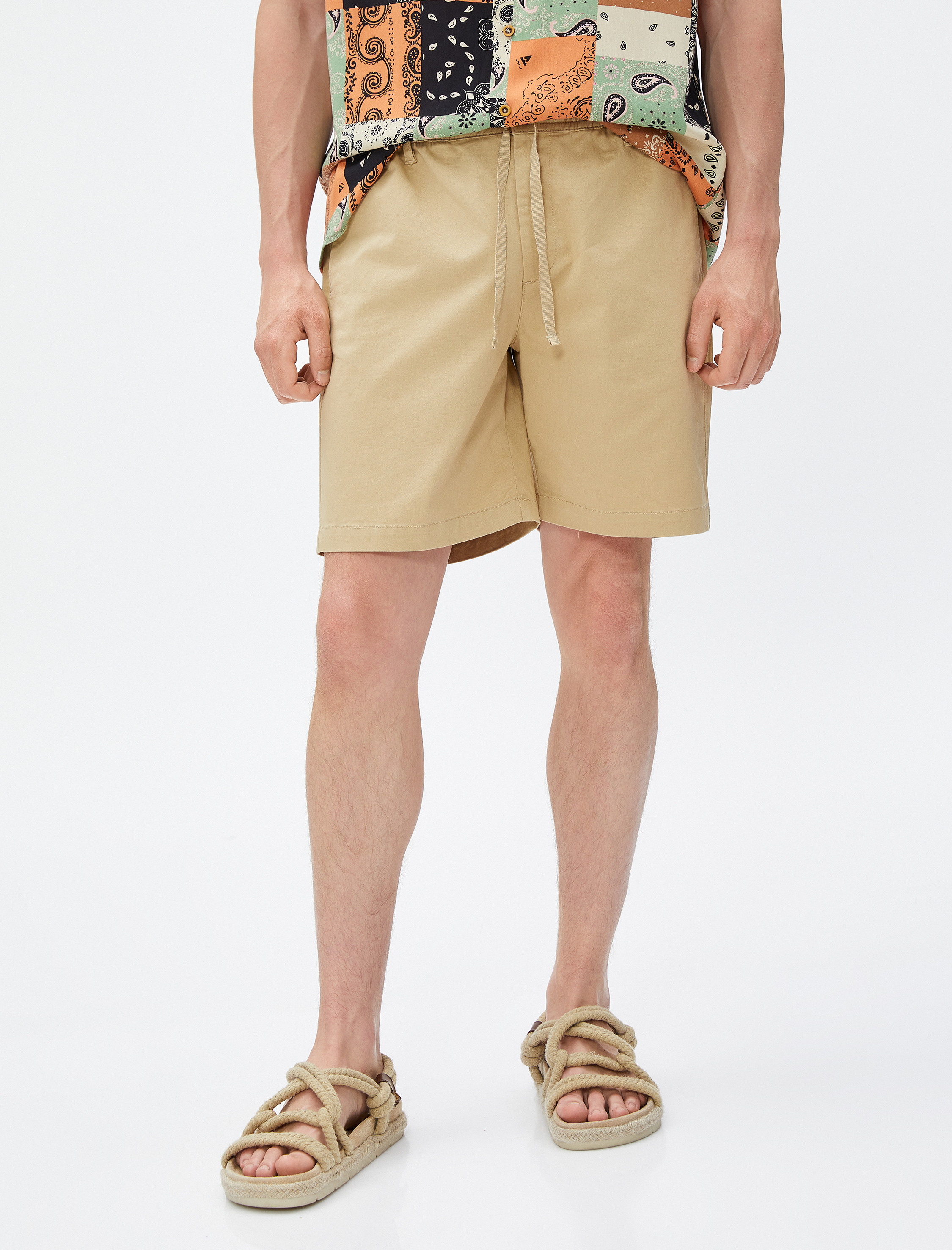   Chino Şort Beli Bağlamalı Cepli Pamuklu