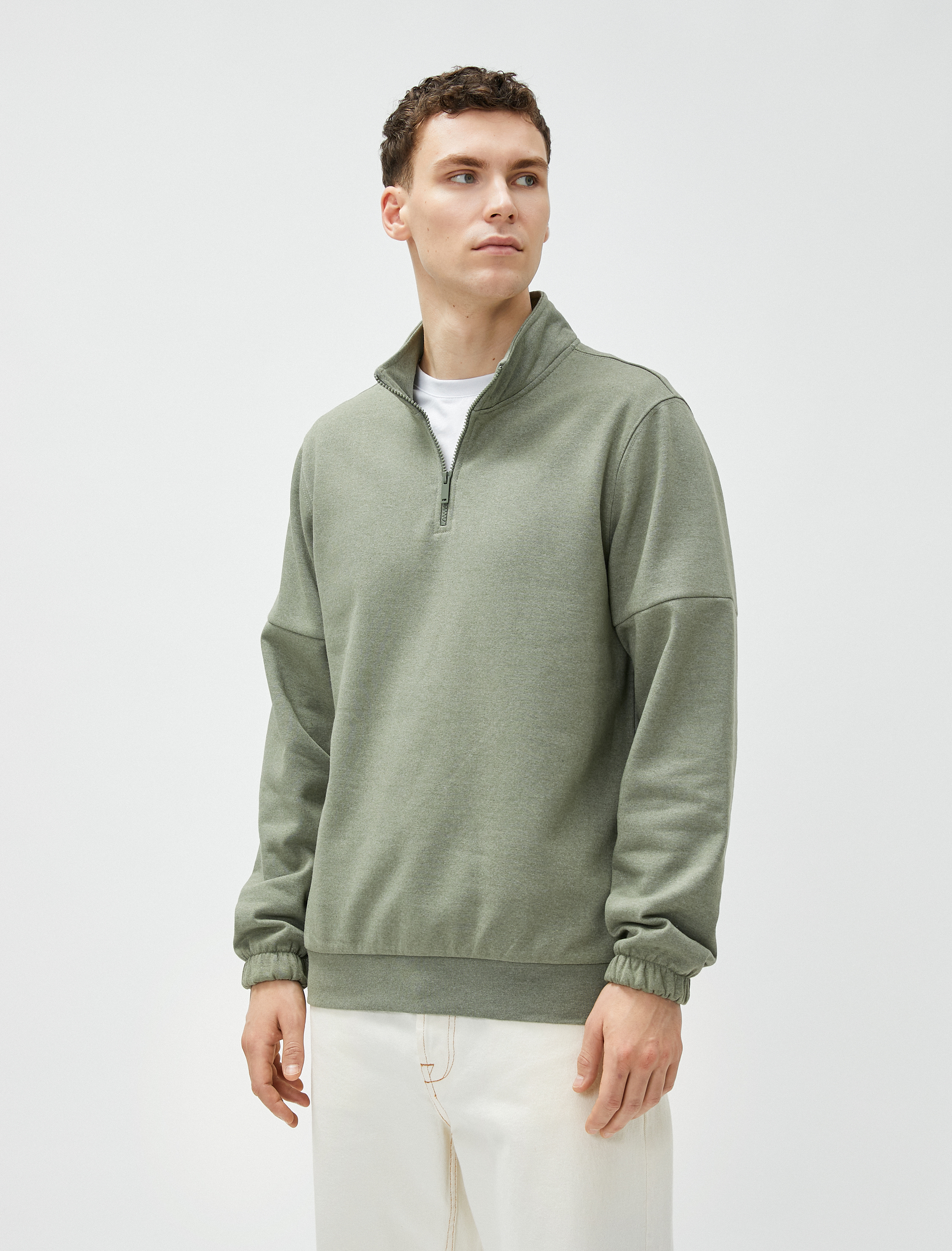   Basic Sweat Yarım Fermuarlı Dik Yaka Uzun Kollu Şardonlu