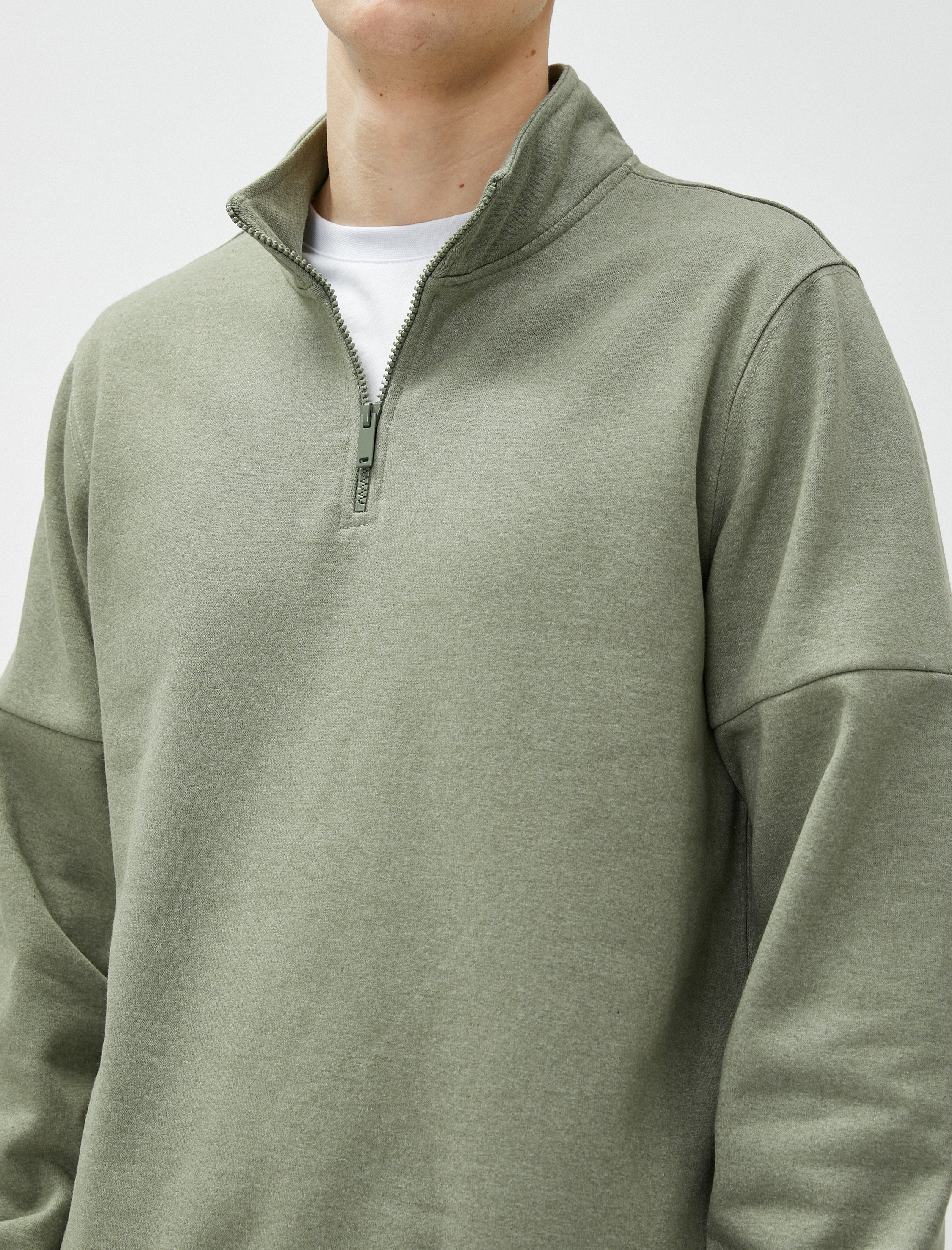   Basic Sweat Yarım Fermuarlı Dik Yaka Uzun Kollu Şardonlu