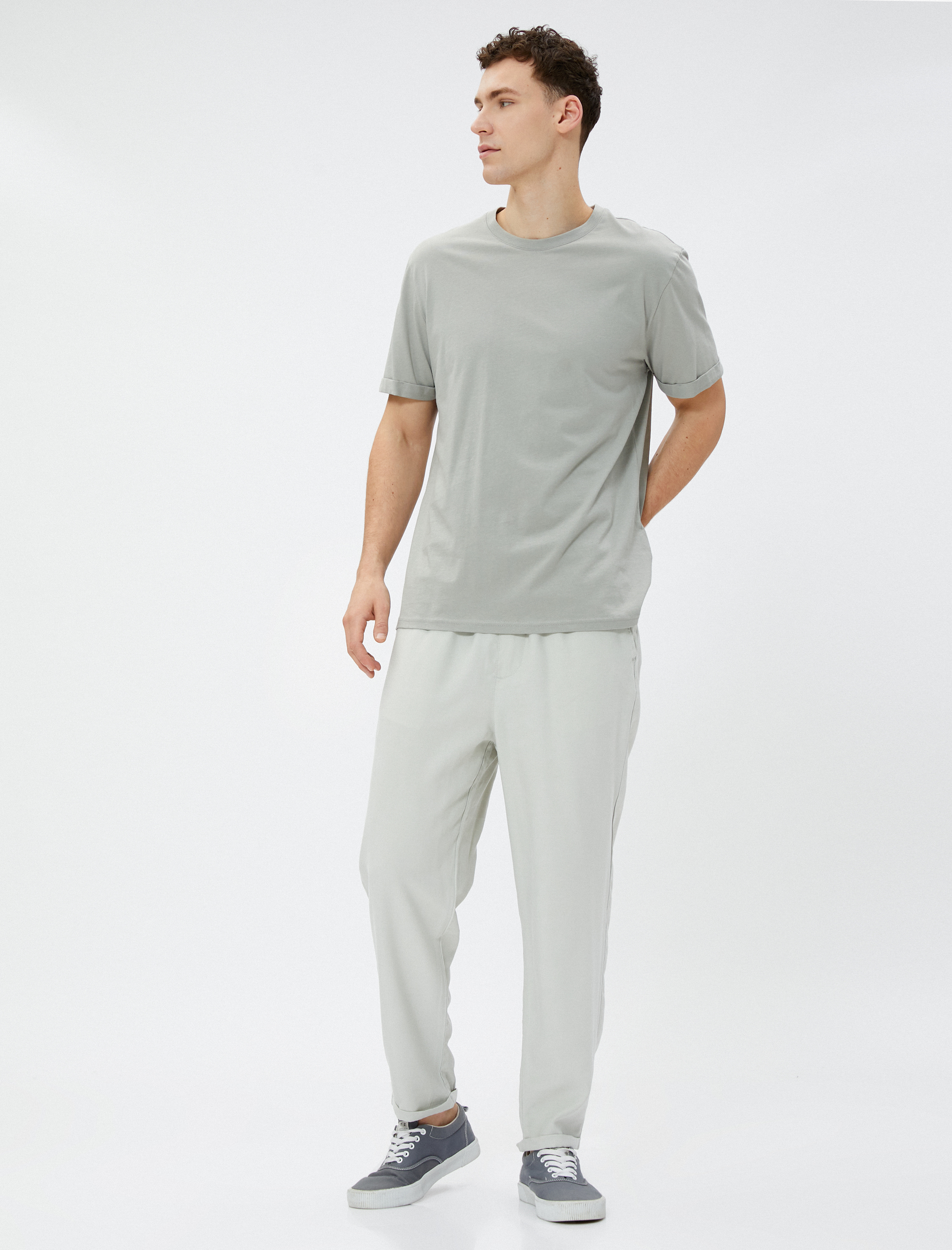   Basic Pantolon Beli Bağcıklı Cep Detaylı Viskon Karışımlı