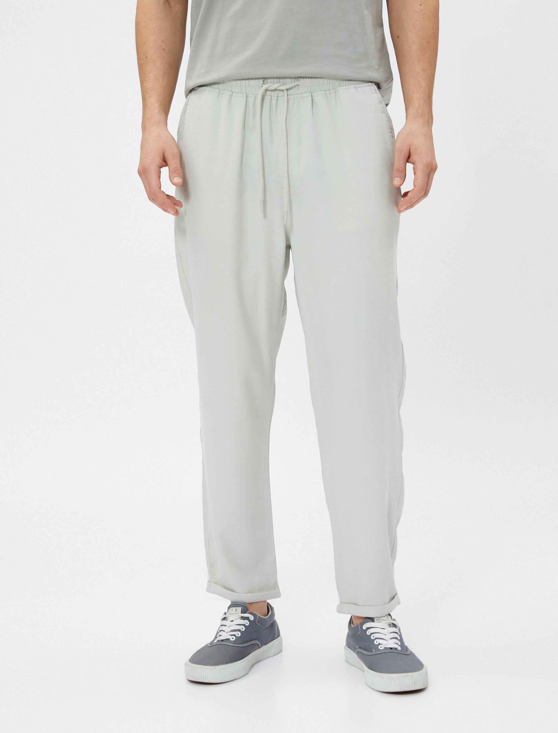   Basic Pantolon Beli Bağcıklı Cep Detaylı Viskon Karışımlı