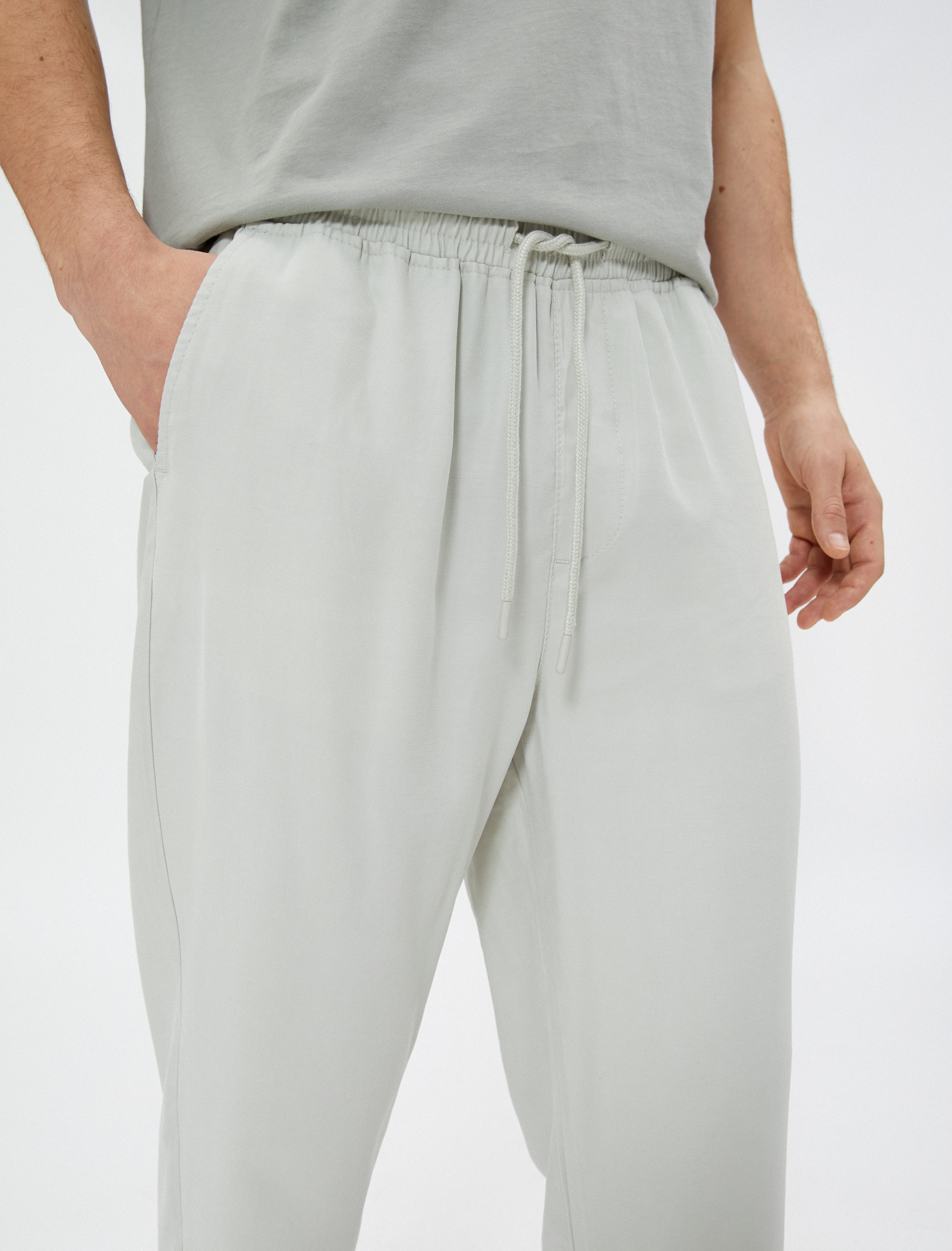   Basic Pantolon Beli Bağcıklı Cep Detaylı Viskon Karışımlı