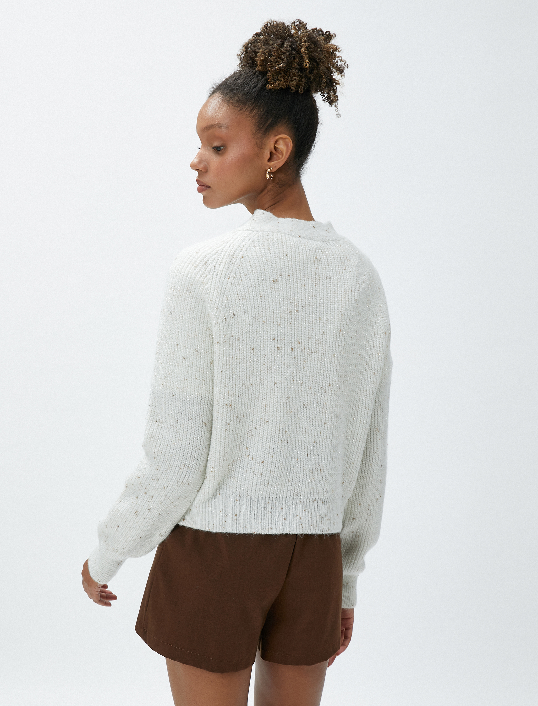   Simli Örgü Hırka V Yaka Düğmeli