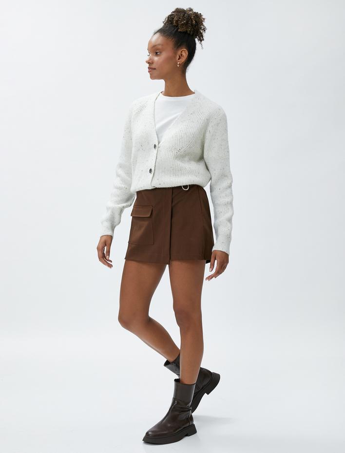  Simli Örgü Hırka V Yaka Düğmeli