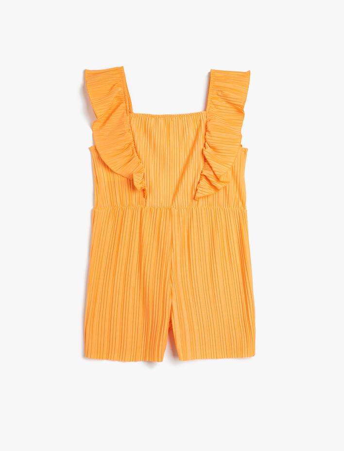 Kız Çocuk Tulum Kısa Kolsuz Fırfırlı Pilili Kare Yaka