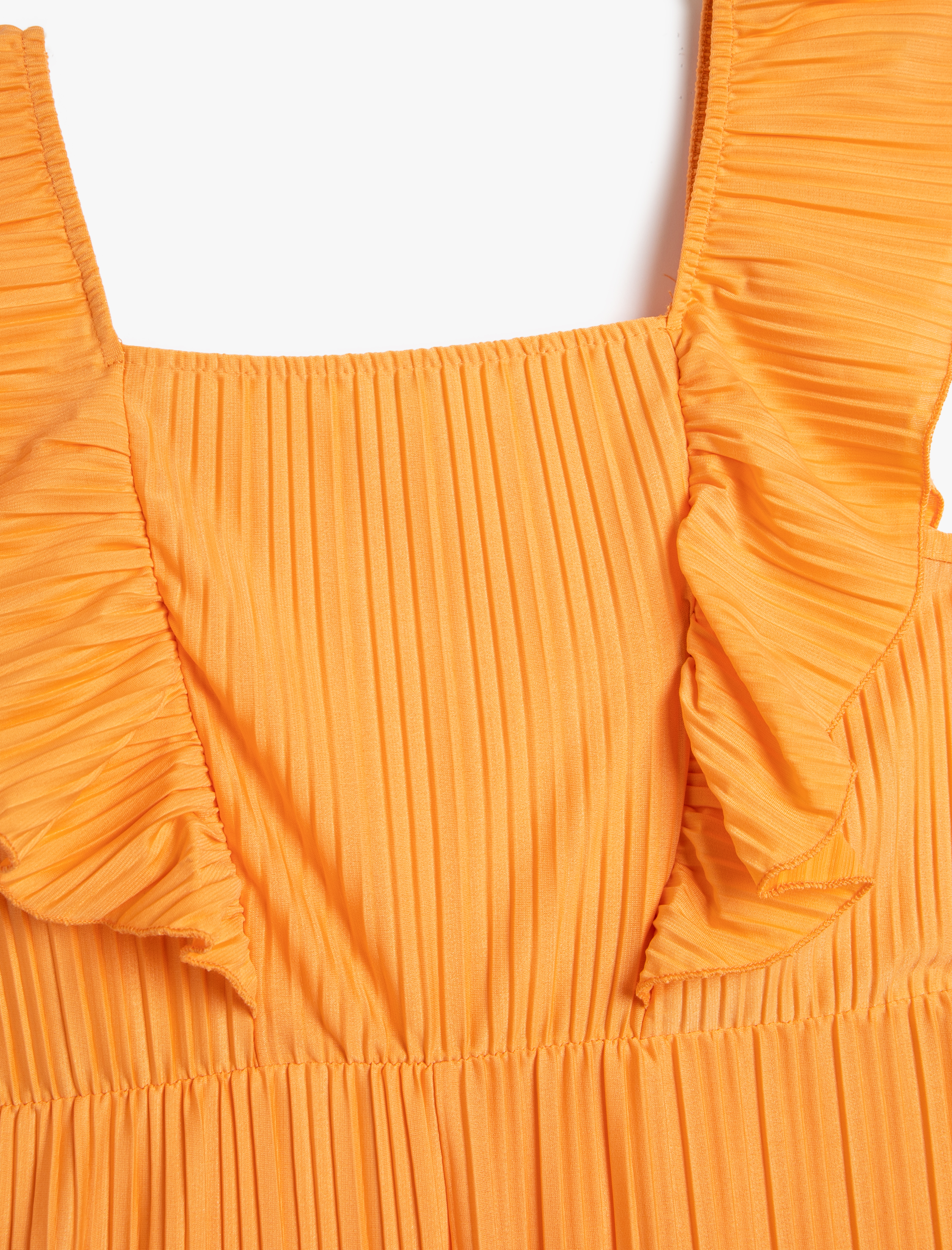  Kız Çocuk Tulum Kısa Kolsuz Fırfırlı Pilili Kare Yaka