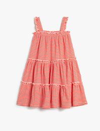 Elbise Midi Boy Kareli Askılı Rahat Kesim