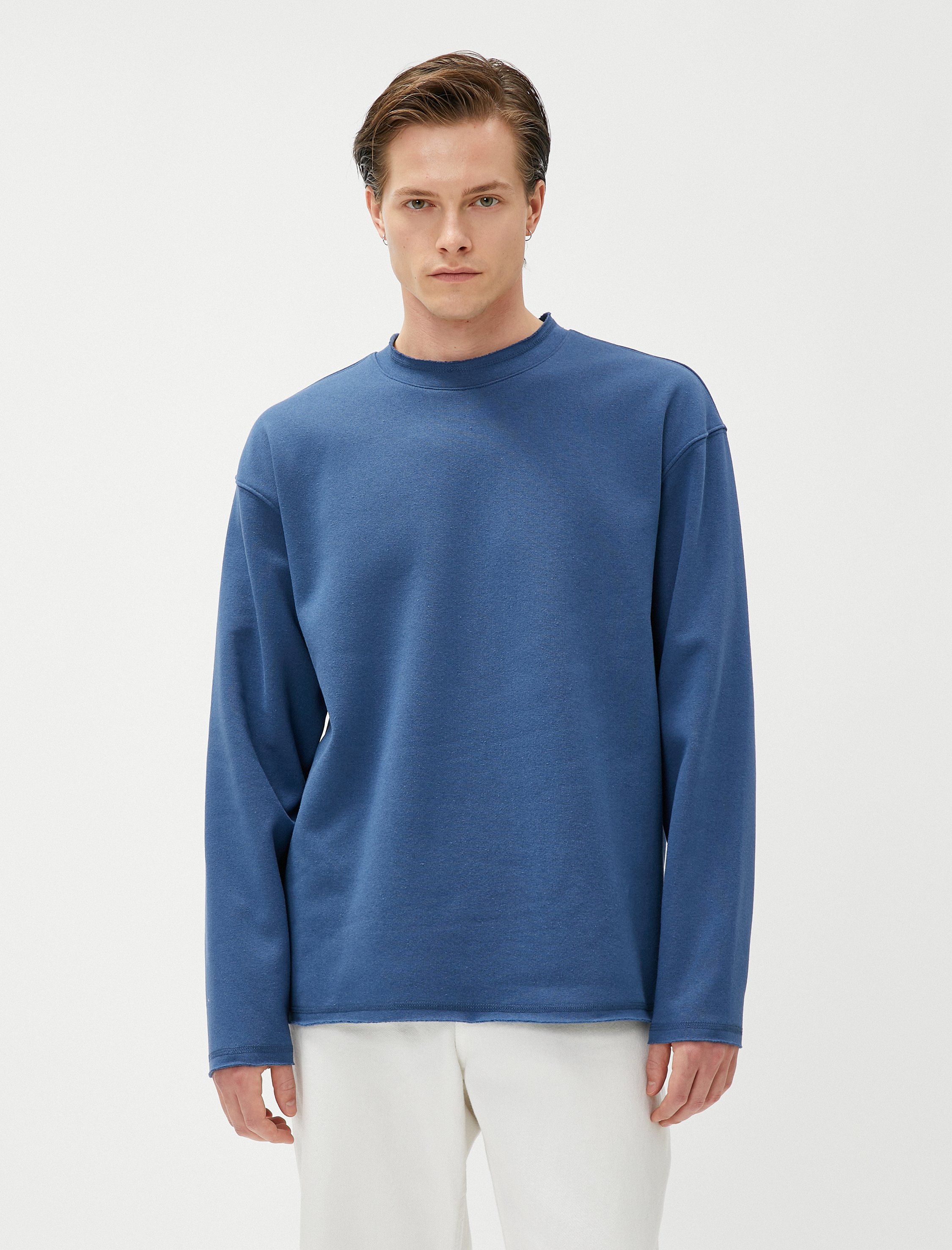 Oversize Sweat Bisiklet Yaka Uzun Kollu Şardonlu