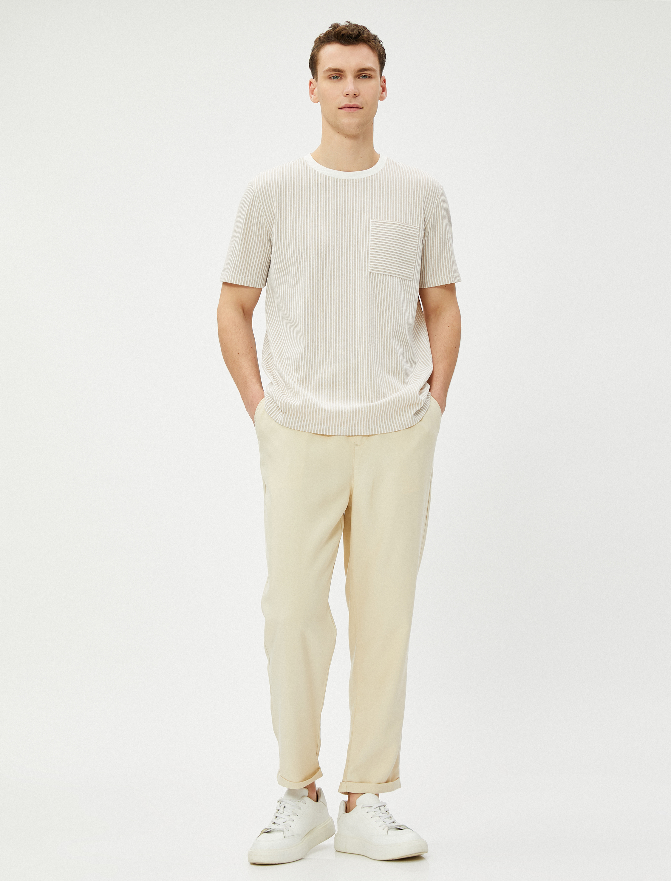   Basic Pantolon Beli Bağcıklı Cep Detaylı Viskon Karışımlı