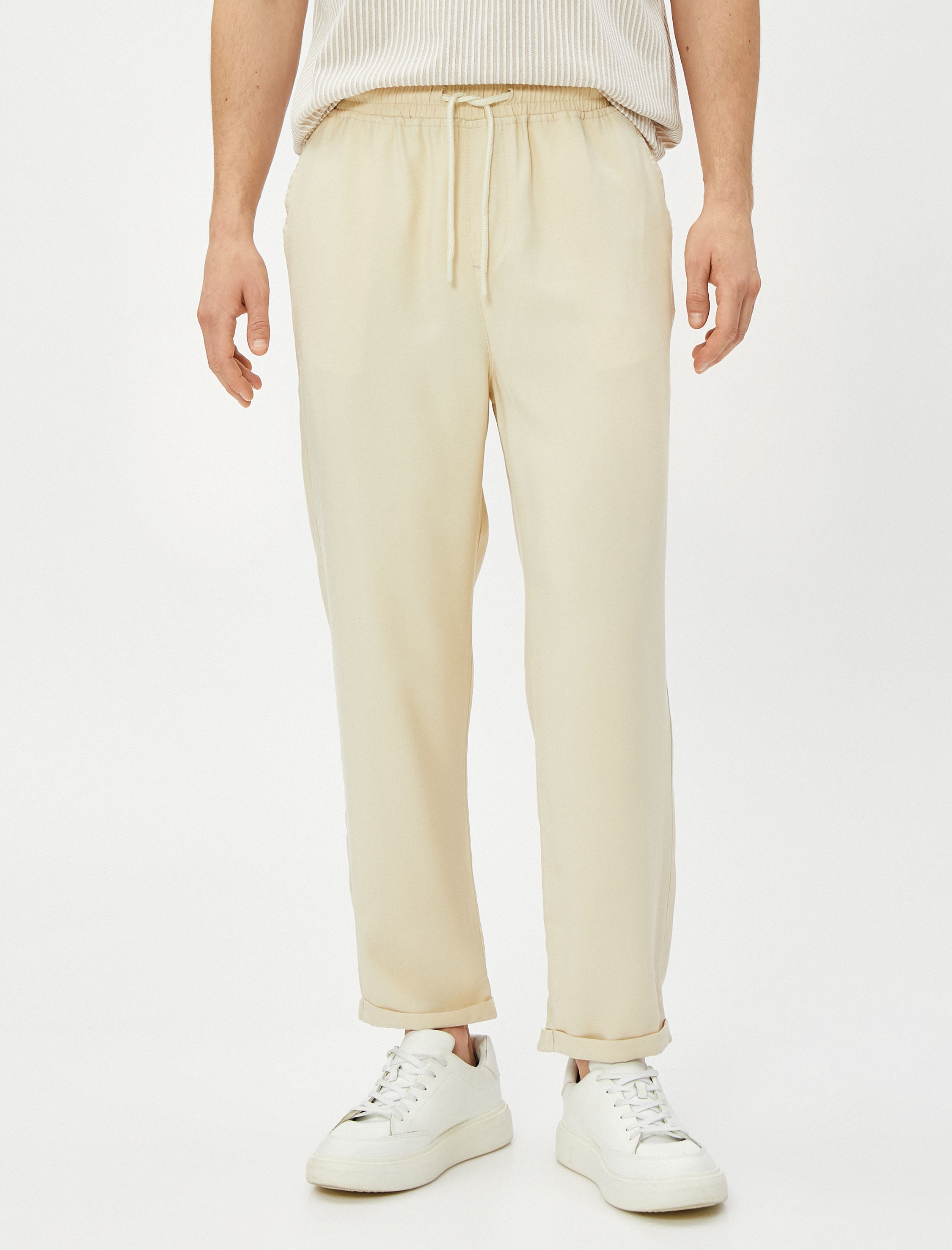   Basic Pantolon Beli Bağcıklı Cep Detaylı Viskon Karışımlı