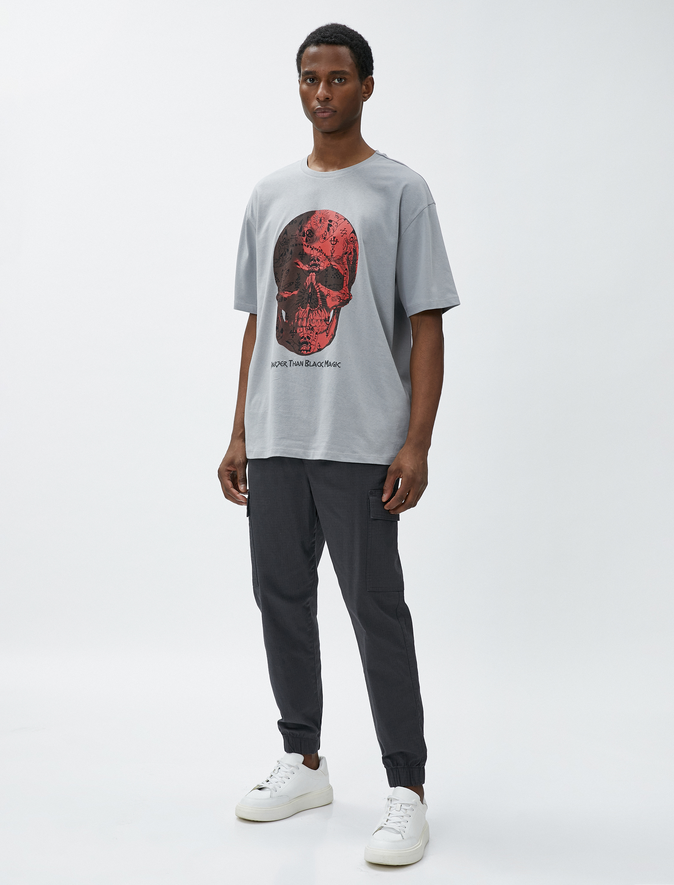   Kuru Kafa Baskılı Tişört Bisiklet Yaka Kısa Kollu Pamuklu