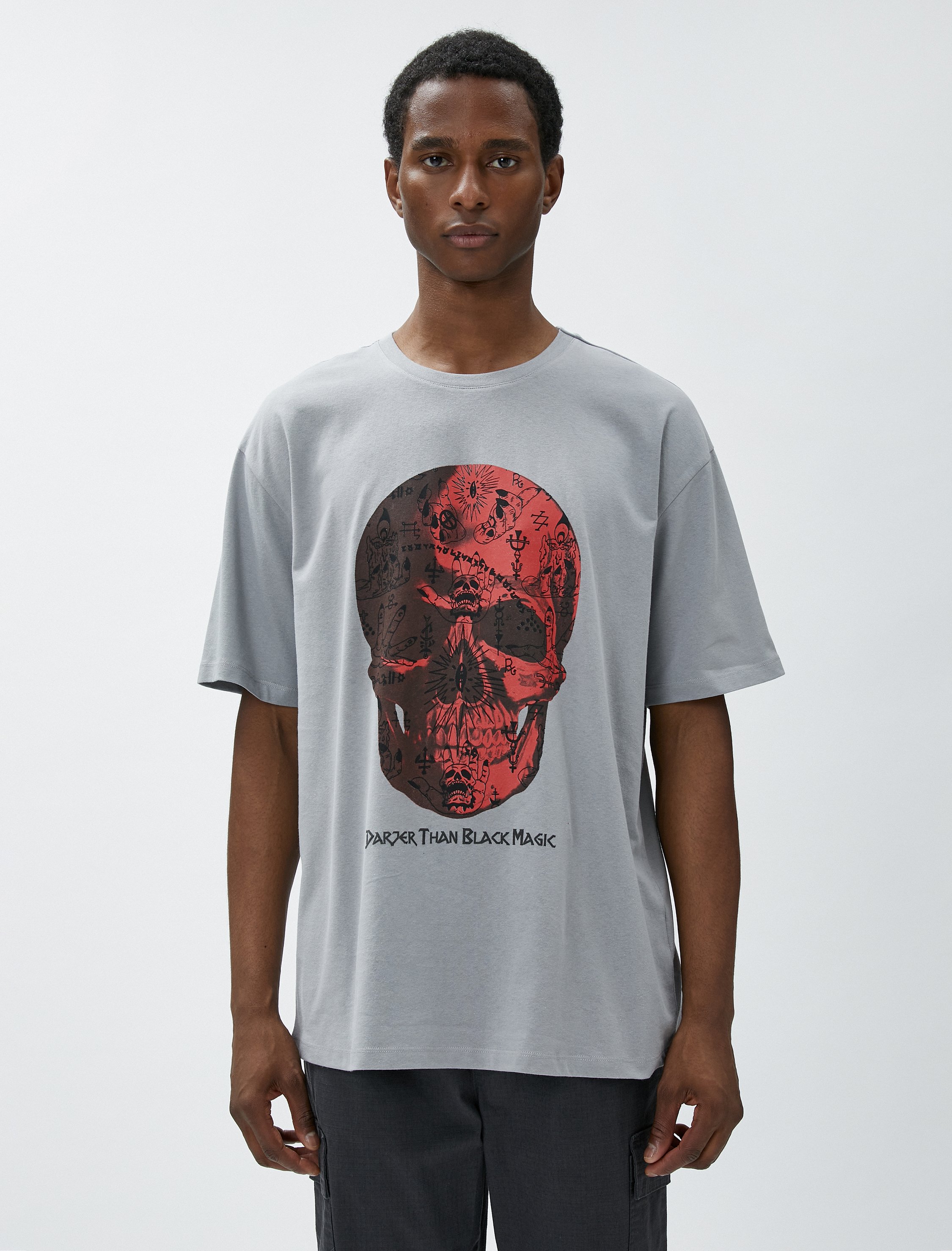   Kuru Kafa Baskılı Tişört Bisiklet Yaka Kısa Kollu Pamuklu