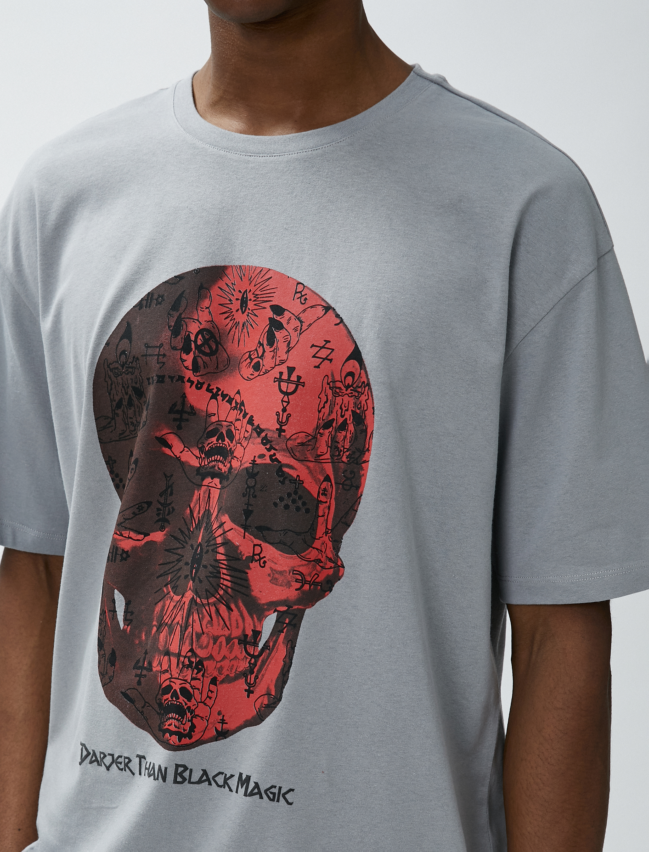   Kuru Kafa Baskılı Tişört Bisiklet Yaka Kısa Kollu Pamuklu