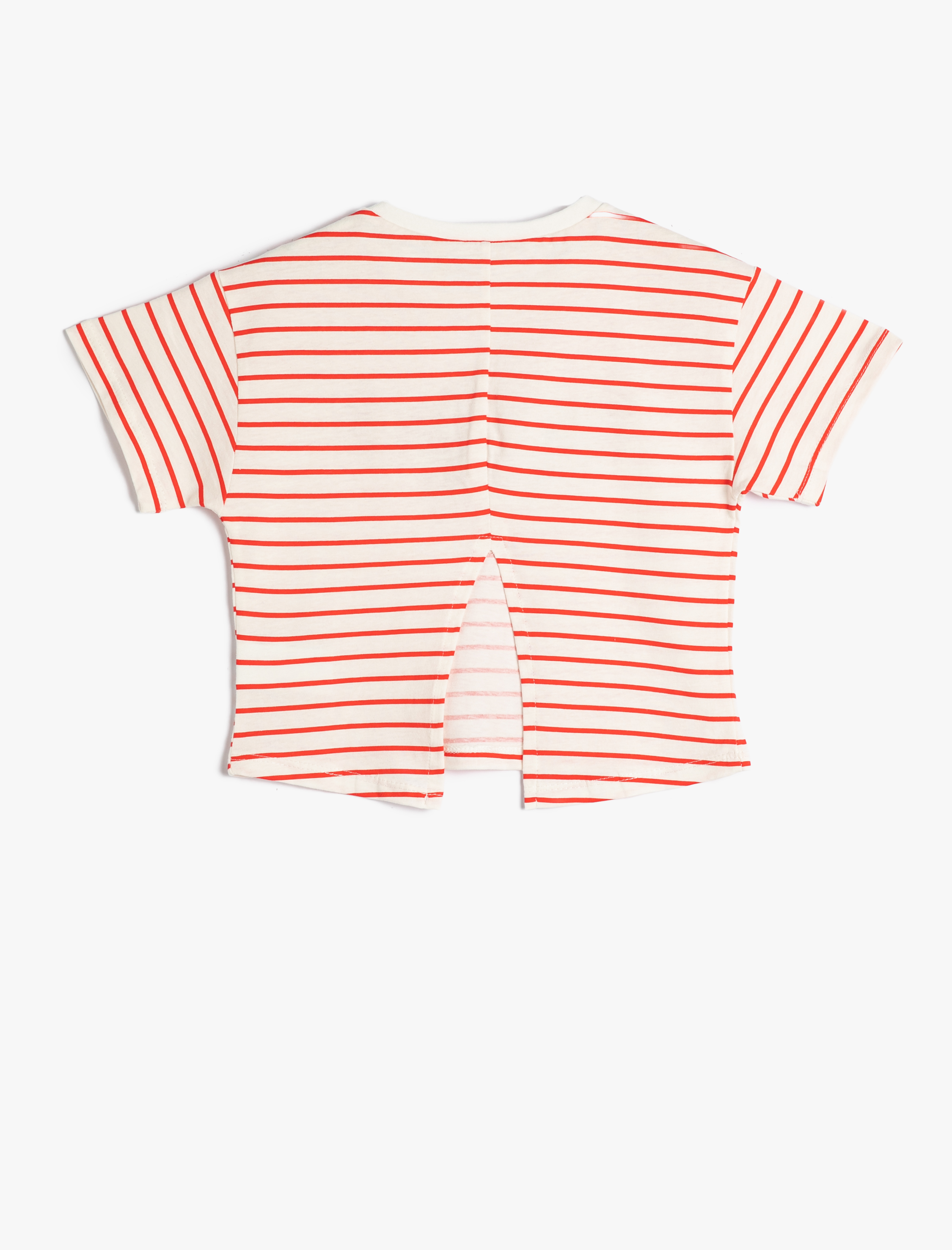  Kız Çocuk Tişört Bisiklet Yaka Kısa Kollu Arkası Pencere Detaylı Pamuklu