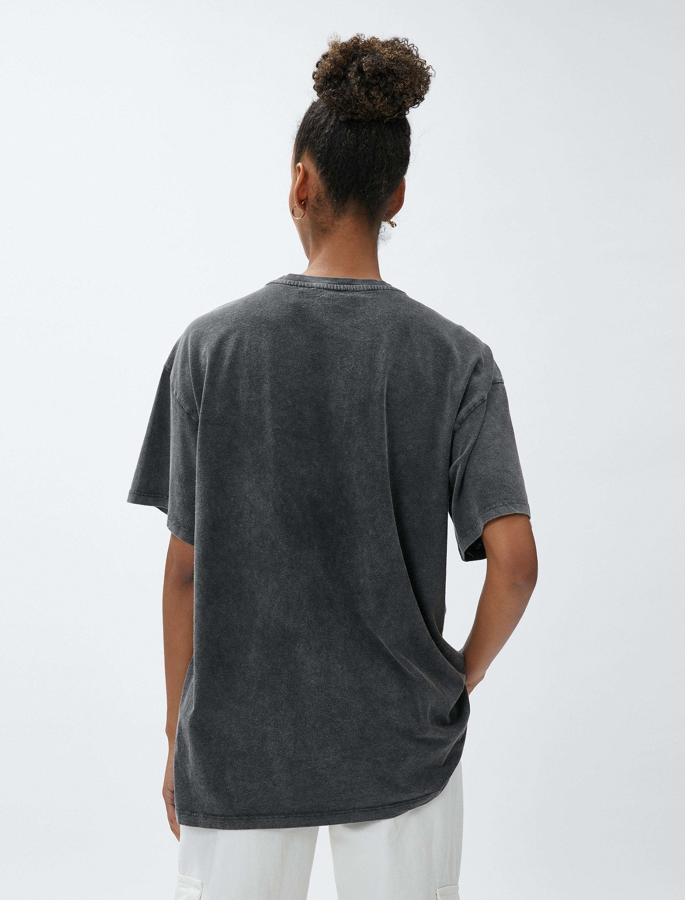   Oversize Tişört Baskılı Bisiklet Yaka Kısa Kollu Pamuklu