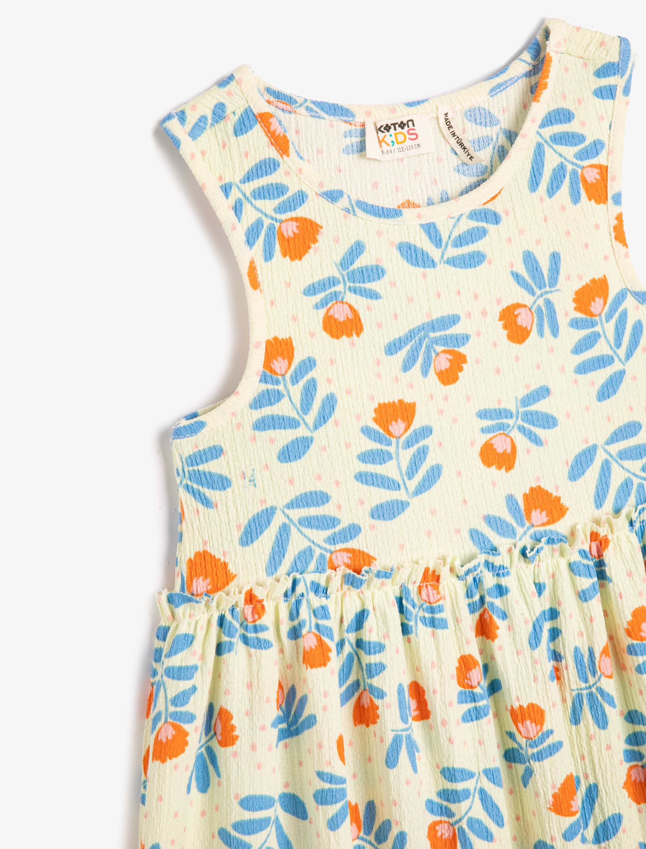  Kız Çocuk Elbise Midi Boy Kolsuz Bisiklet Yaka Çiçekli Katlı