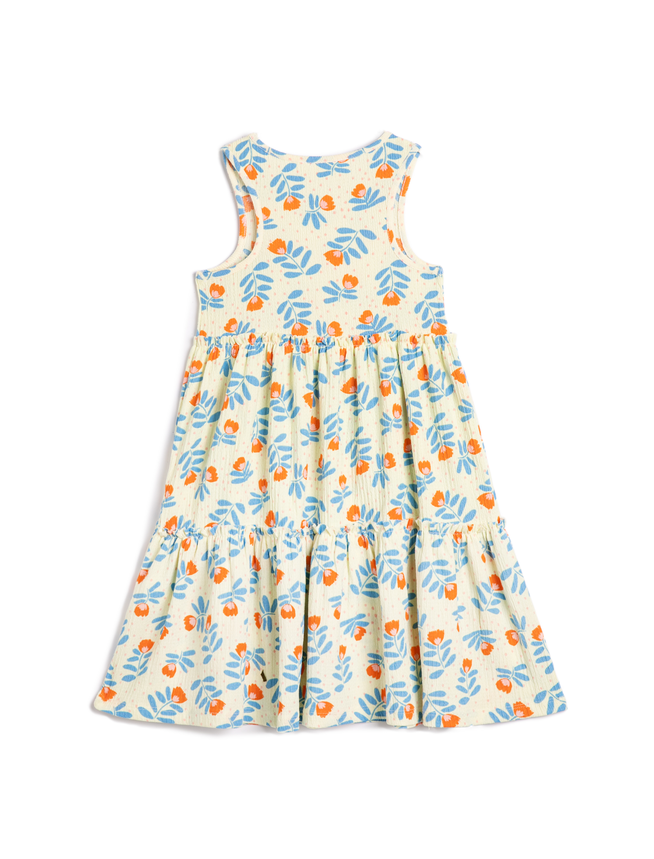  Kız Çocuk Elbise Midi Boy Kolsuz Bisiklet Yaka Çiçekli Katlı