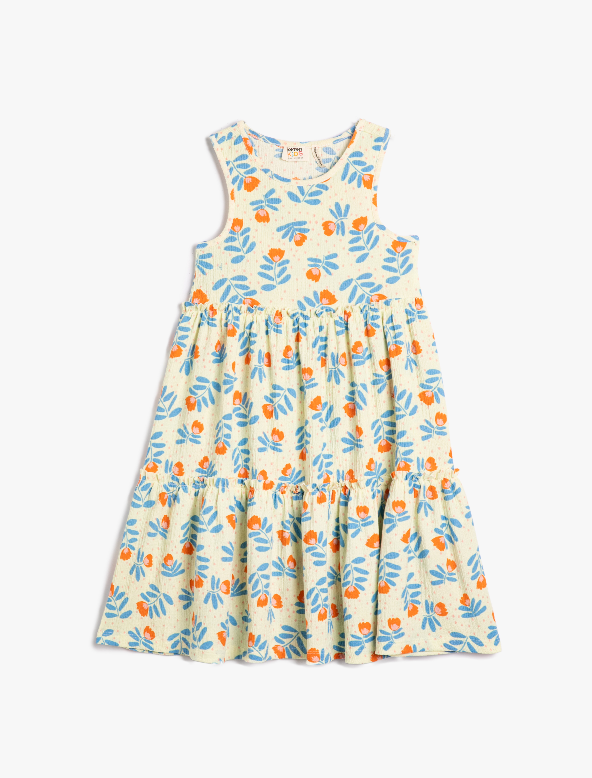  Kız Çocuk Elbise Midi Boy Kolsuz Bisiklet Yaka Çiçekli Katlı