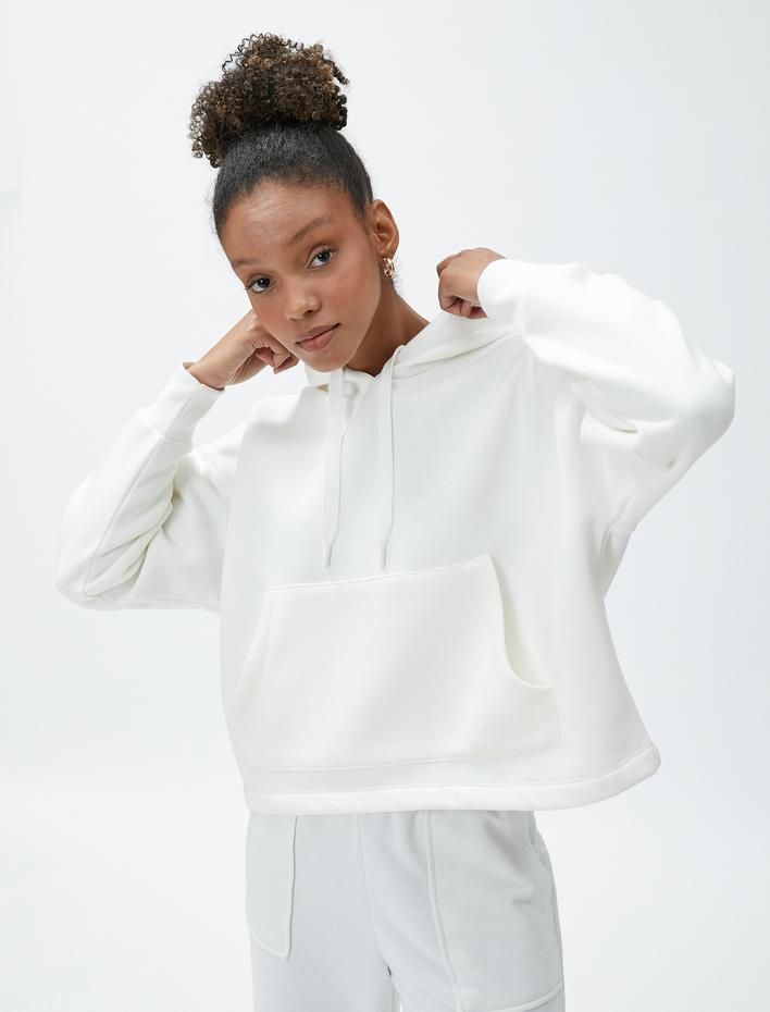  Spor Sweatshirt Kapüşonlu Şardonlu Kanguru Cepli