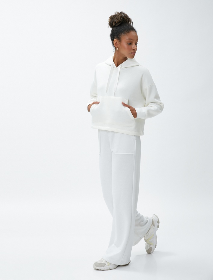  Spor Sweatshirt Kapüşonlu Şardonlu Kanguru Cepli