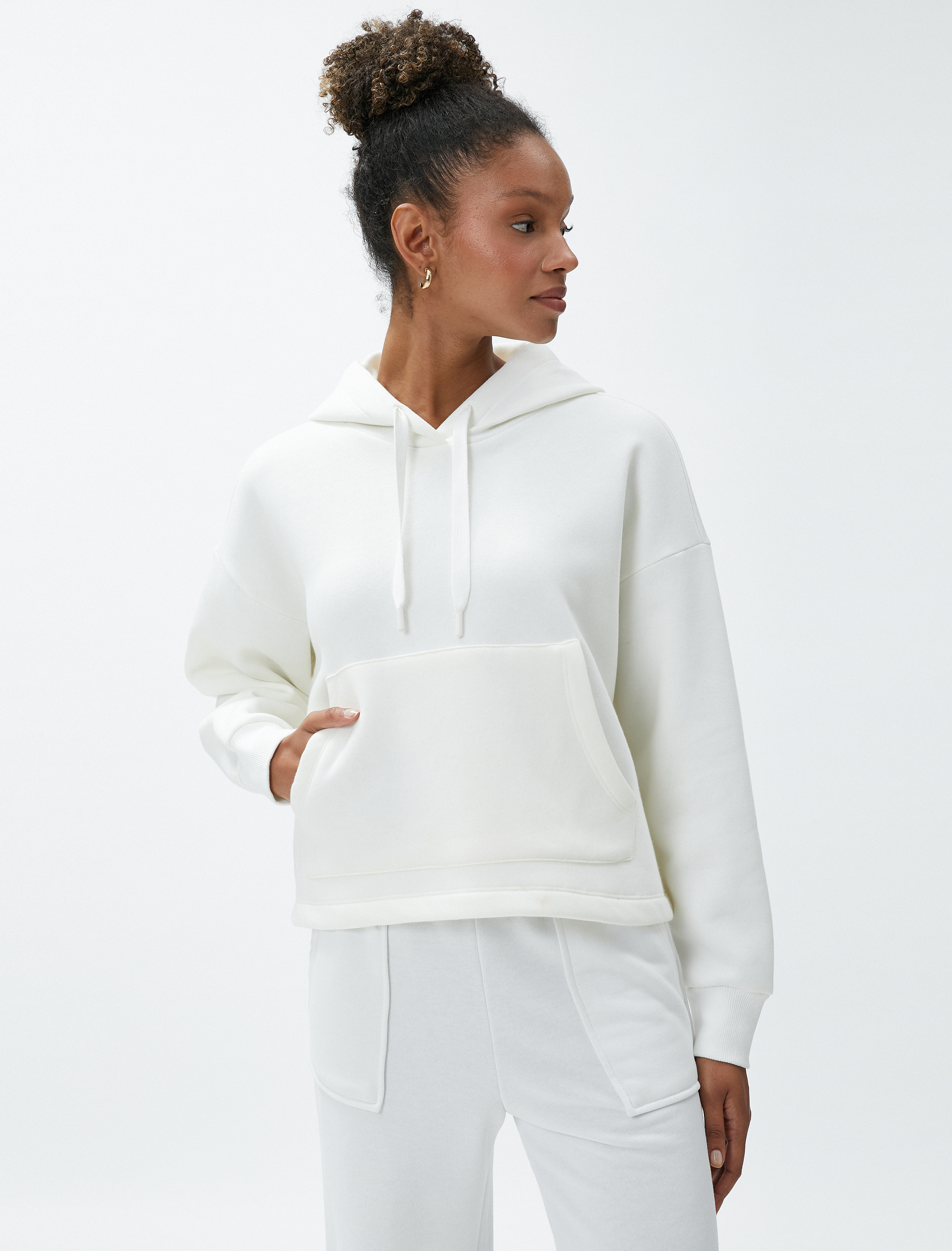   Spor Sweatshirt Kapüşonlu Şardonlu Kanguru Cepli