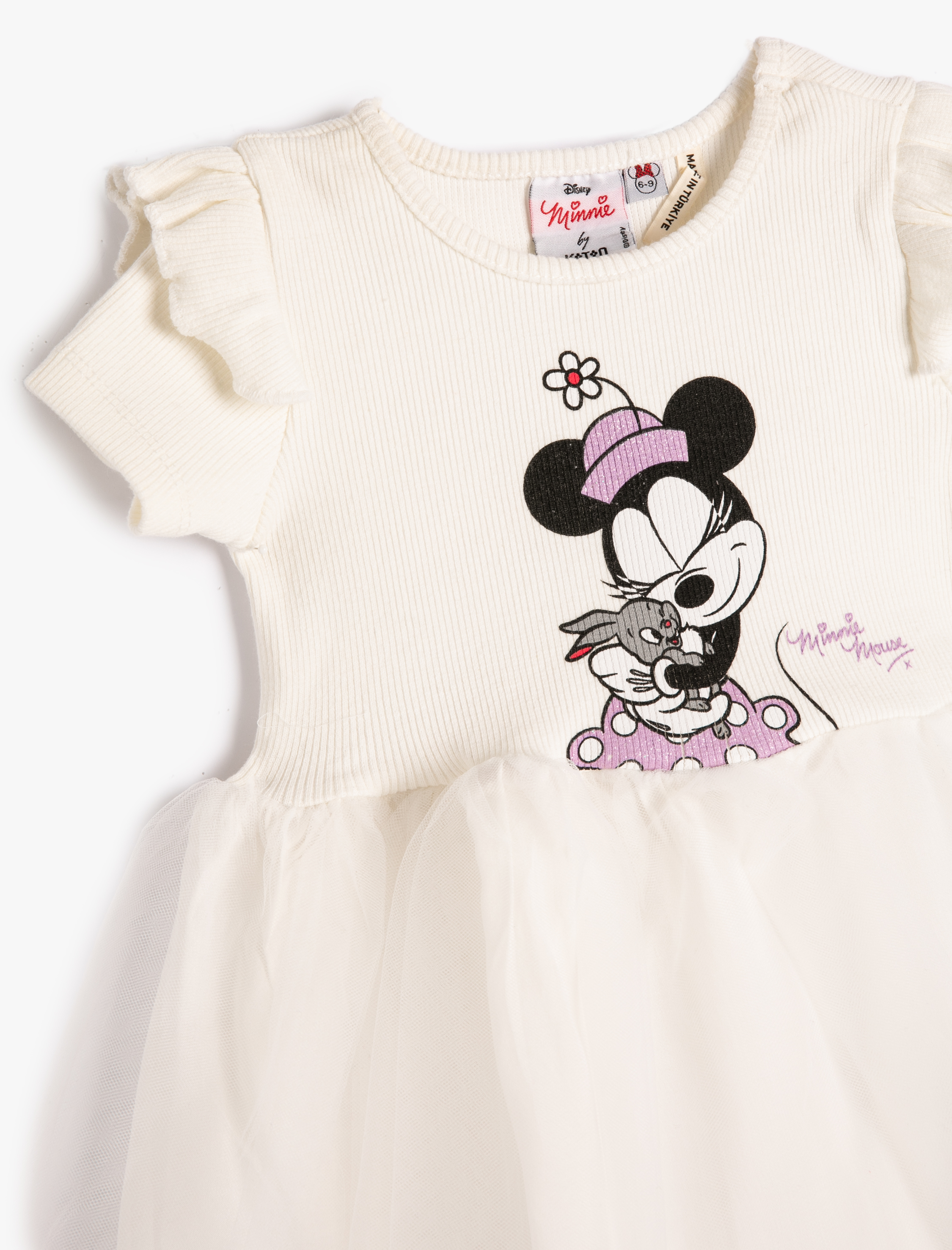 Kız Bebek Minnie Mouse Tül Elbise Fırfırlı Lisanslı Kısa Kollu Pamuklu