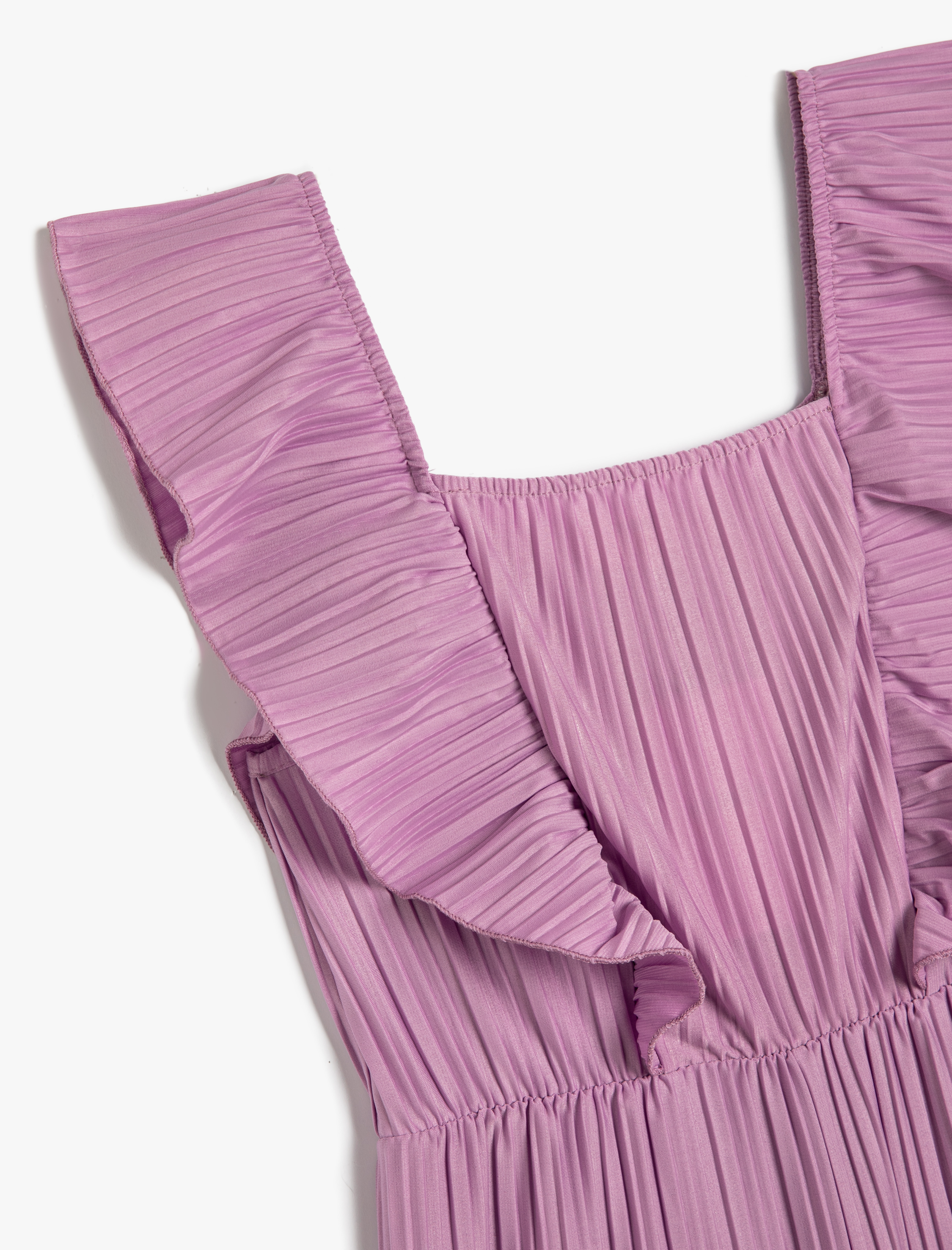  Kız Çocuk Tulum Kısa Kolsuz Fırfırlı Pilili Kare Yaka