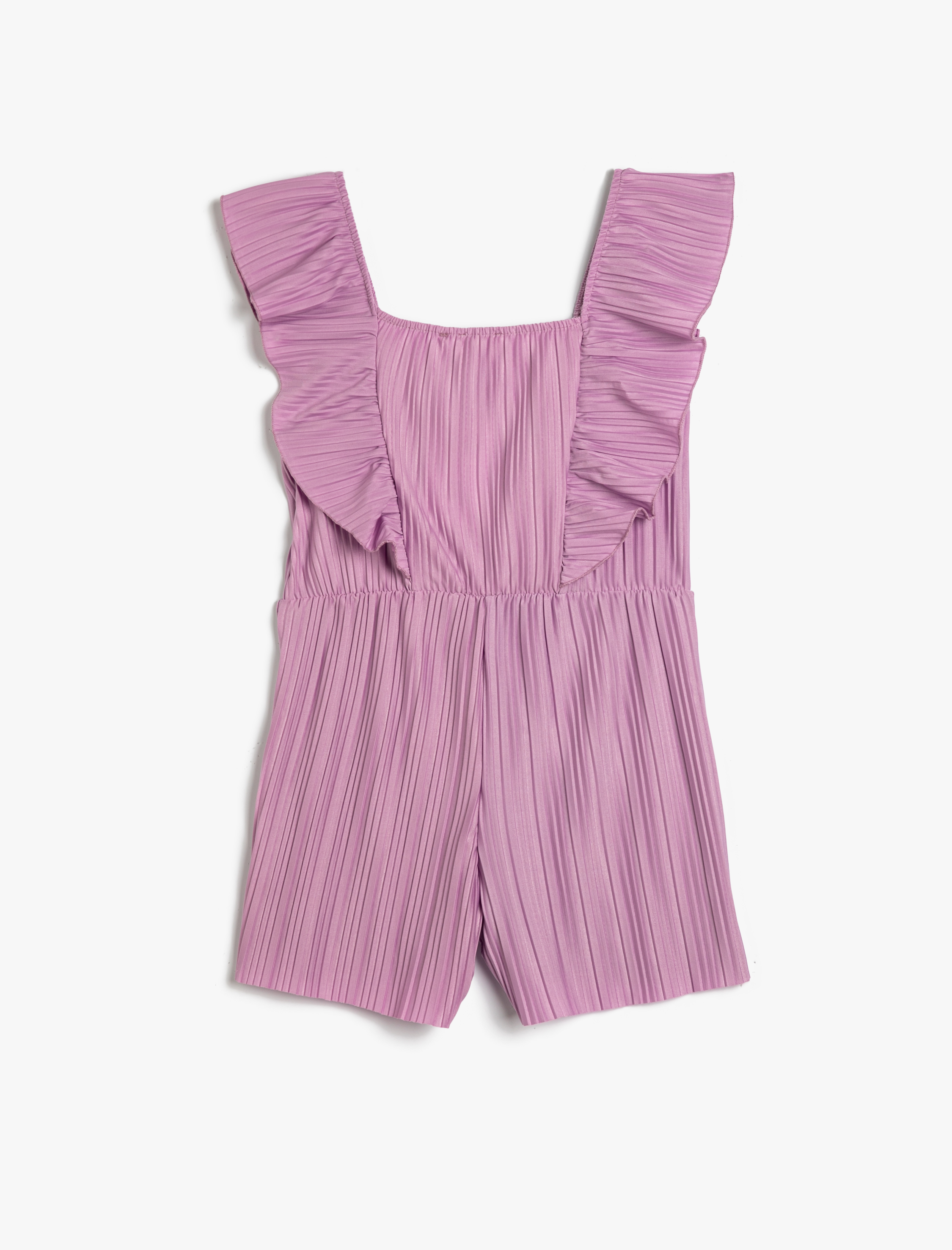  Kız Çocuk Tulum Kısa Kolsuz Fırfırlı Pilili Kare Yaka