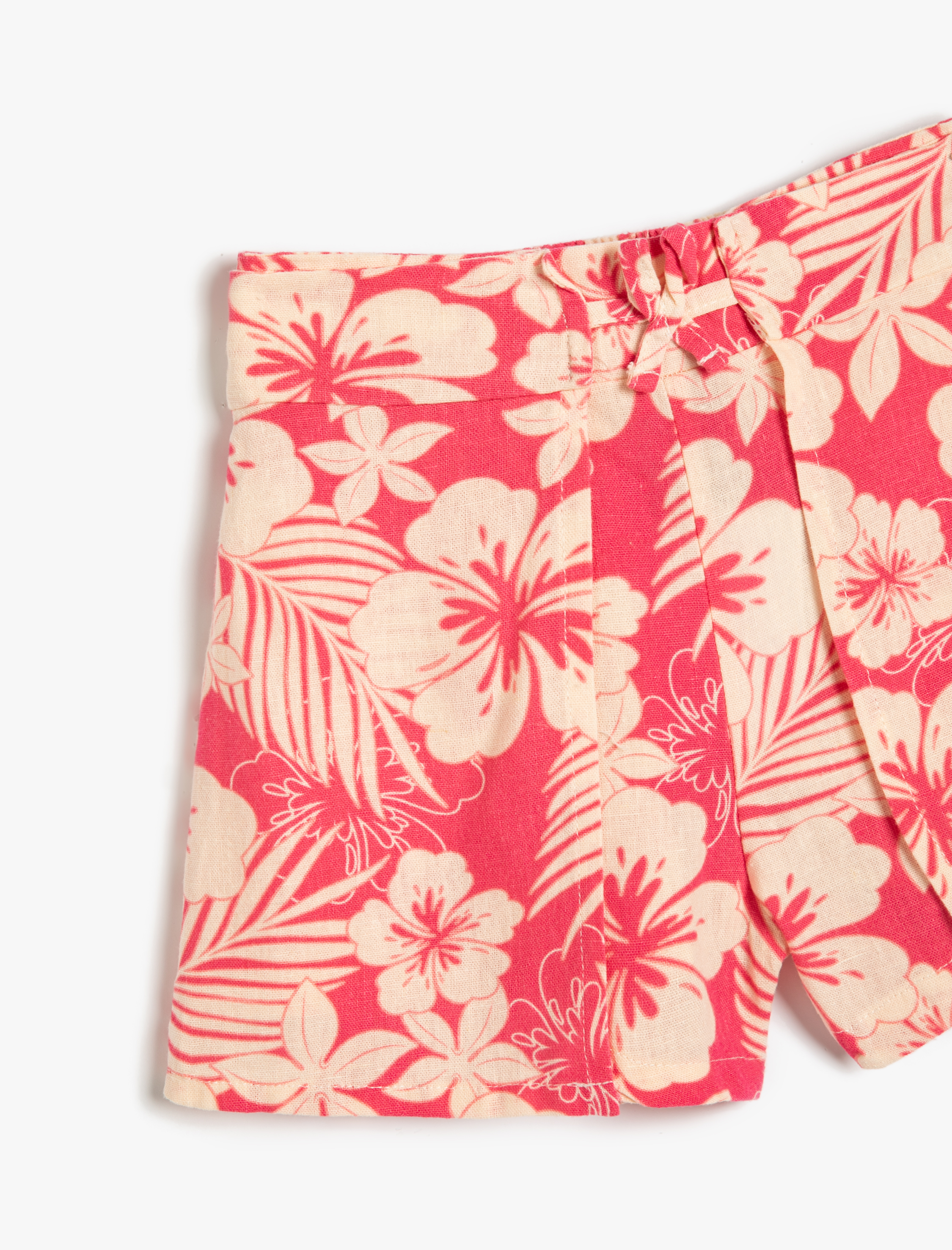  Kız Çocuk Keten Şort Çiçekli Beli Lastikli