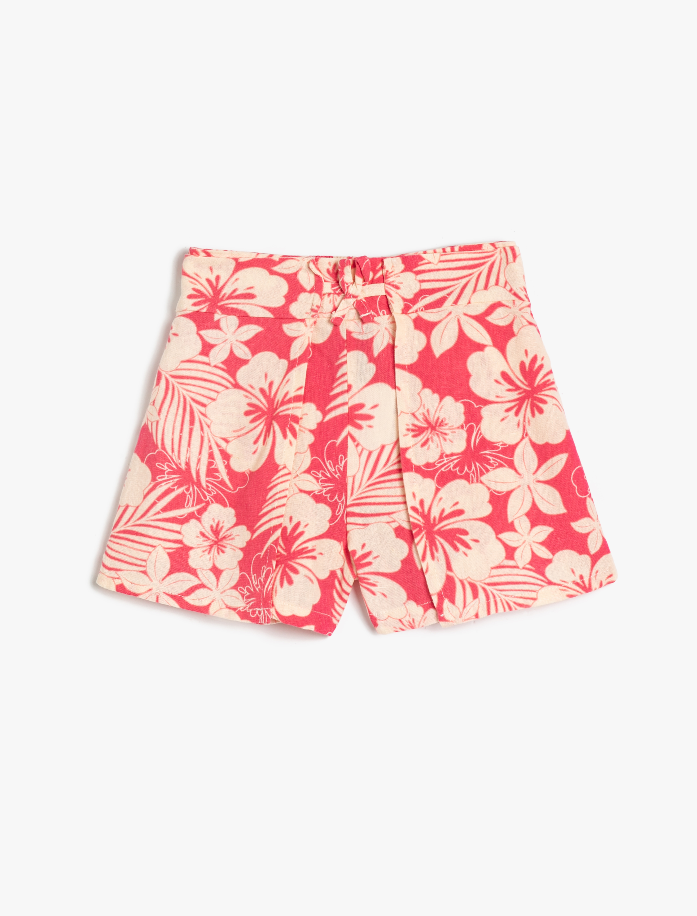  Kız Çocuk Keten Şort Çiçekli Beli Lastikli