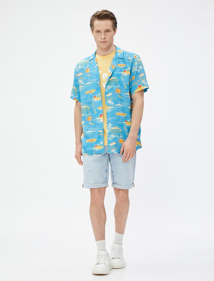  Bermuda Kot Şort Katlama Detaylı Cepli Pamuklu