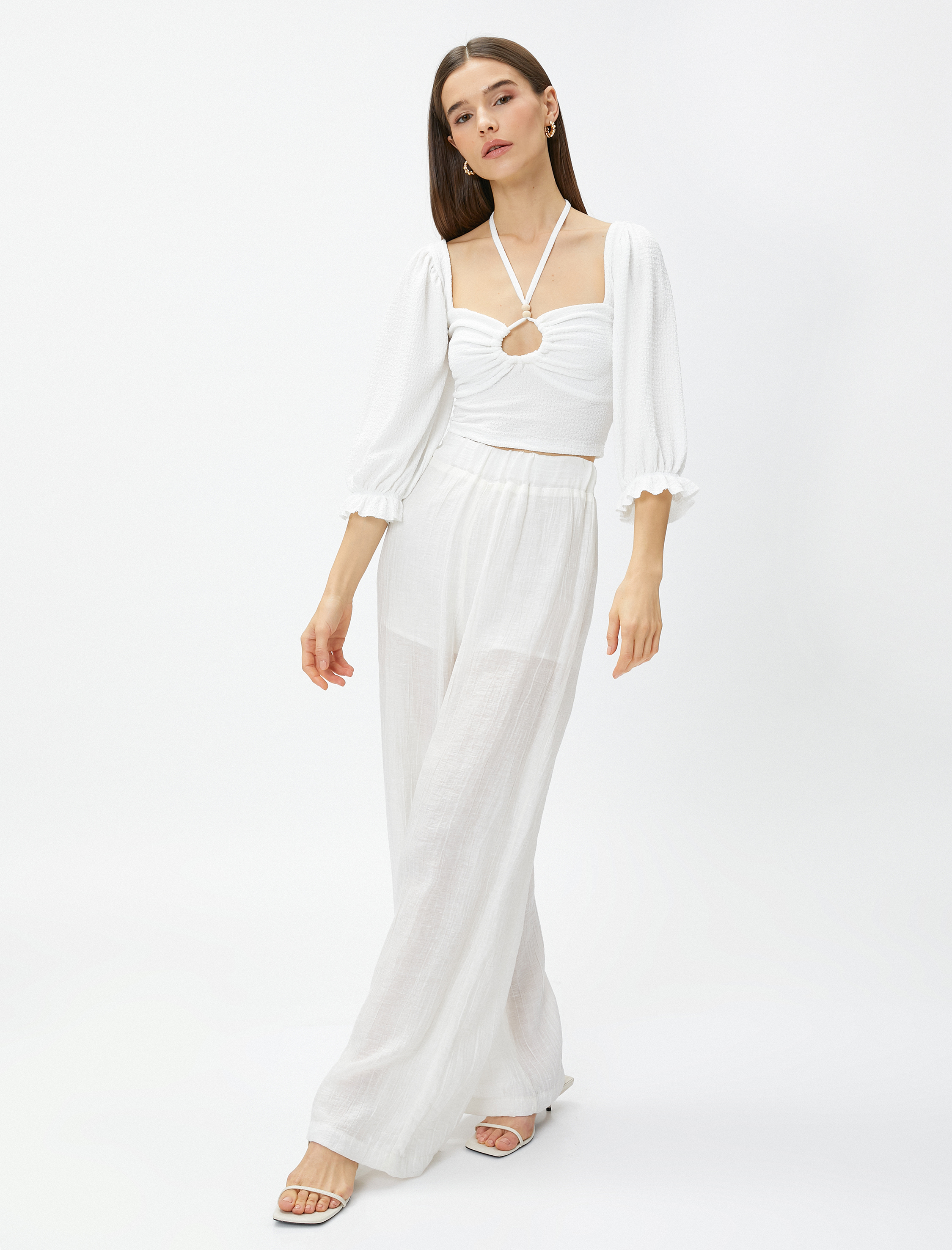   Crop Bluz Gipeli Balon Kol Yaka Detaylı