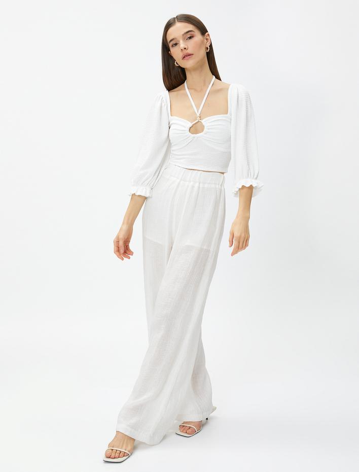  Crop Bluz Gipeli Balon Kol Yaka Detaylı