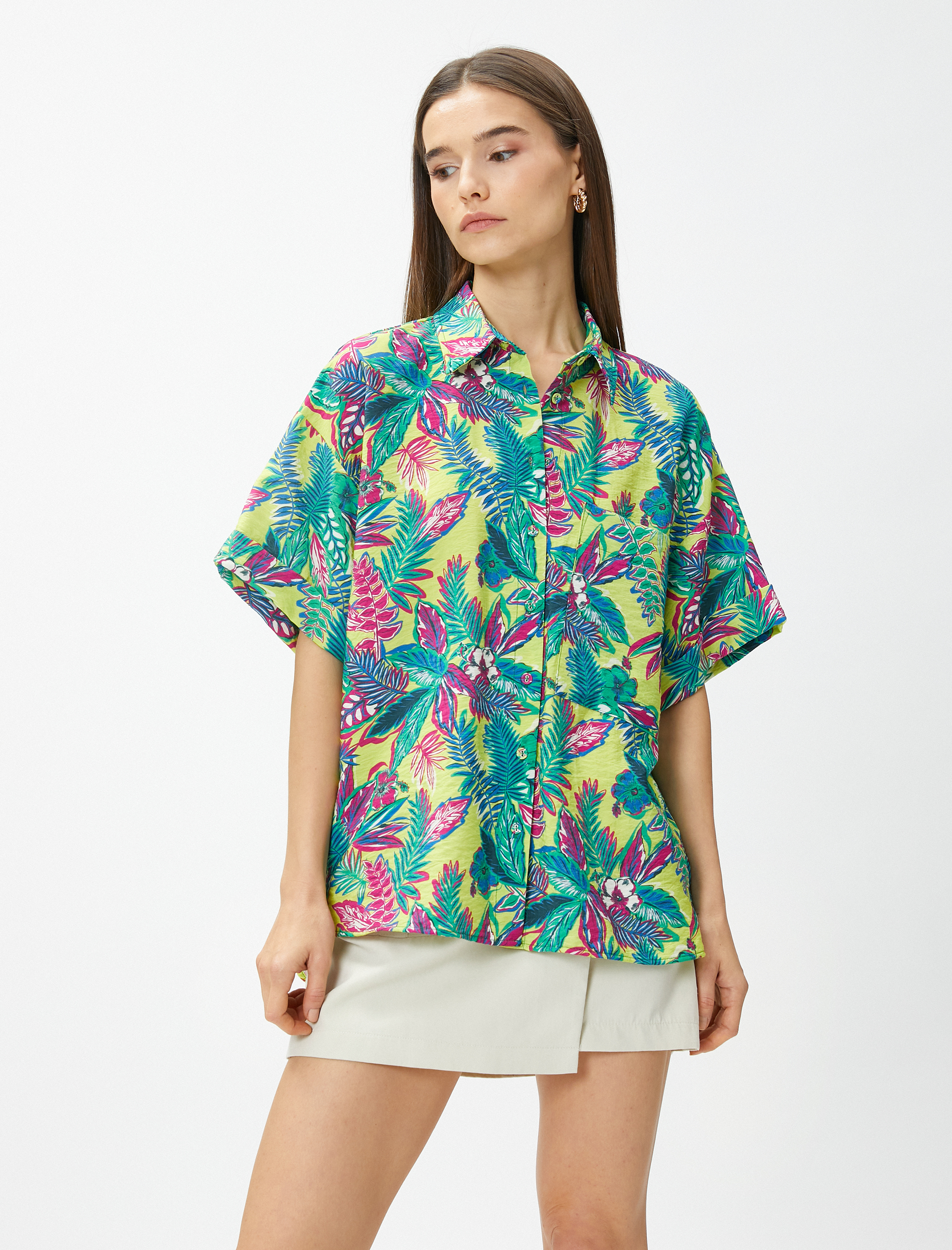   Cep Detaylı Kısa Kollu Hawaii Gömlek