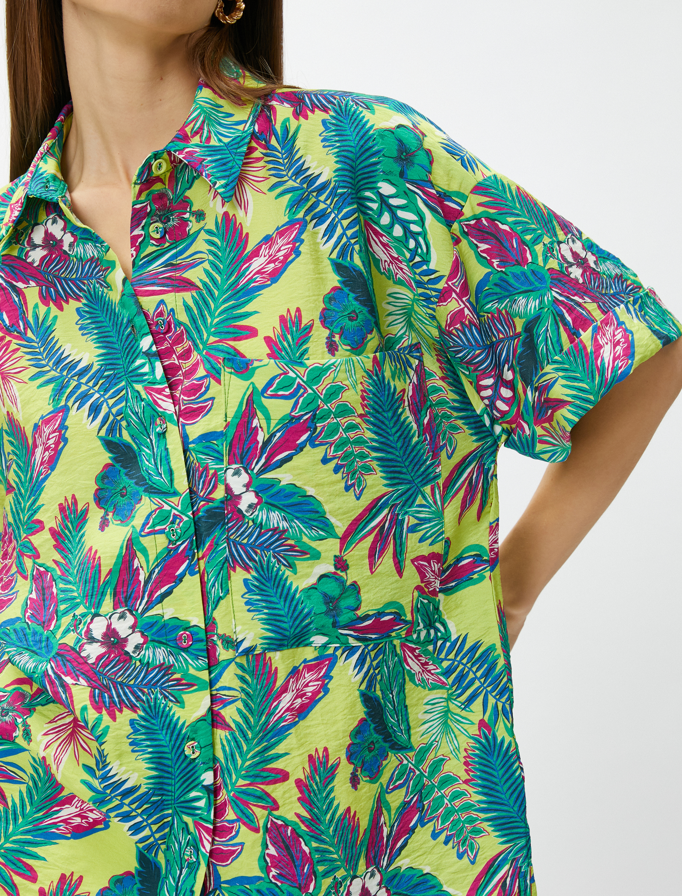   Cep Detaylı Kısa Kollu Hawaii Gömlek