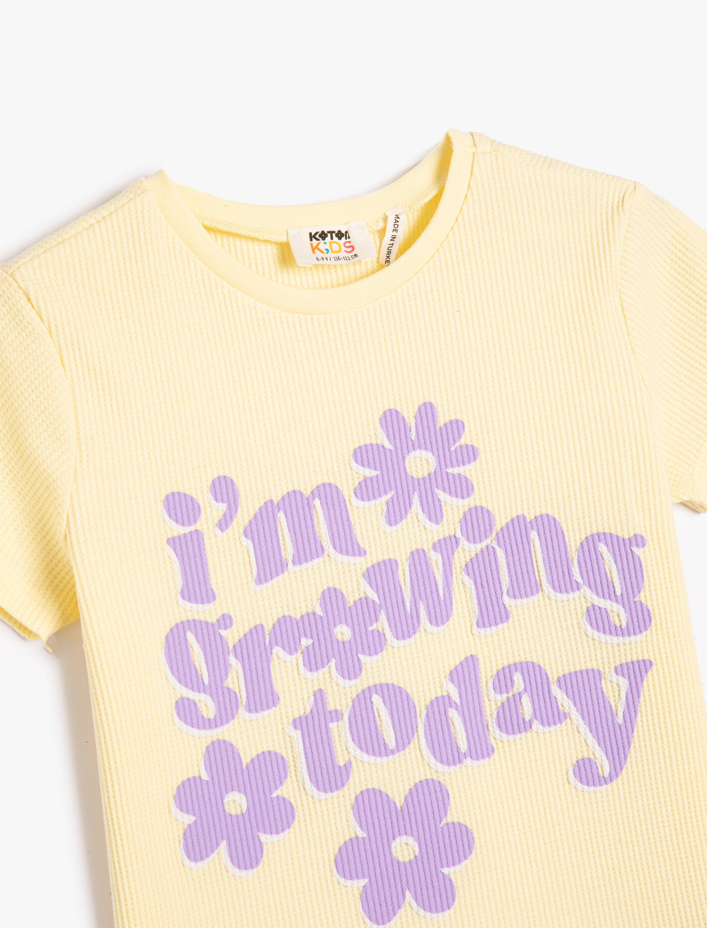  Kız Çocuk Tişört Kısa Kollu Bisiklet Yaka Dokulu Pamuklu Baskılı